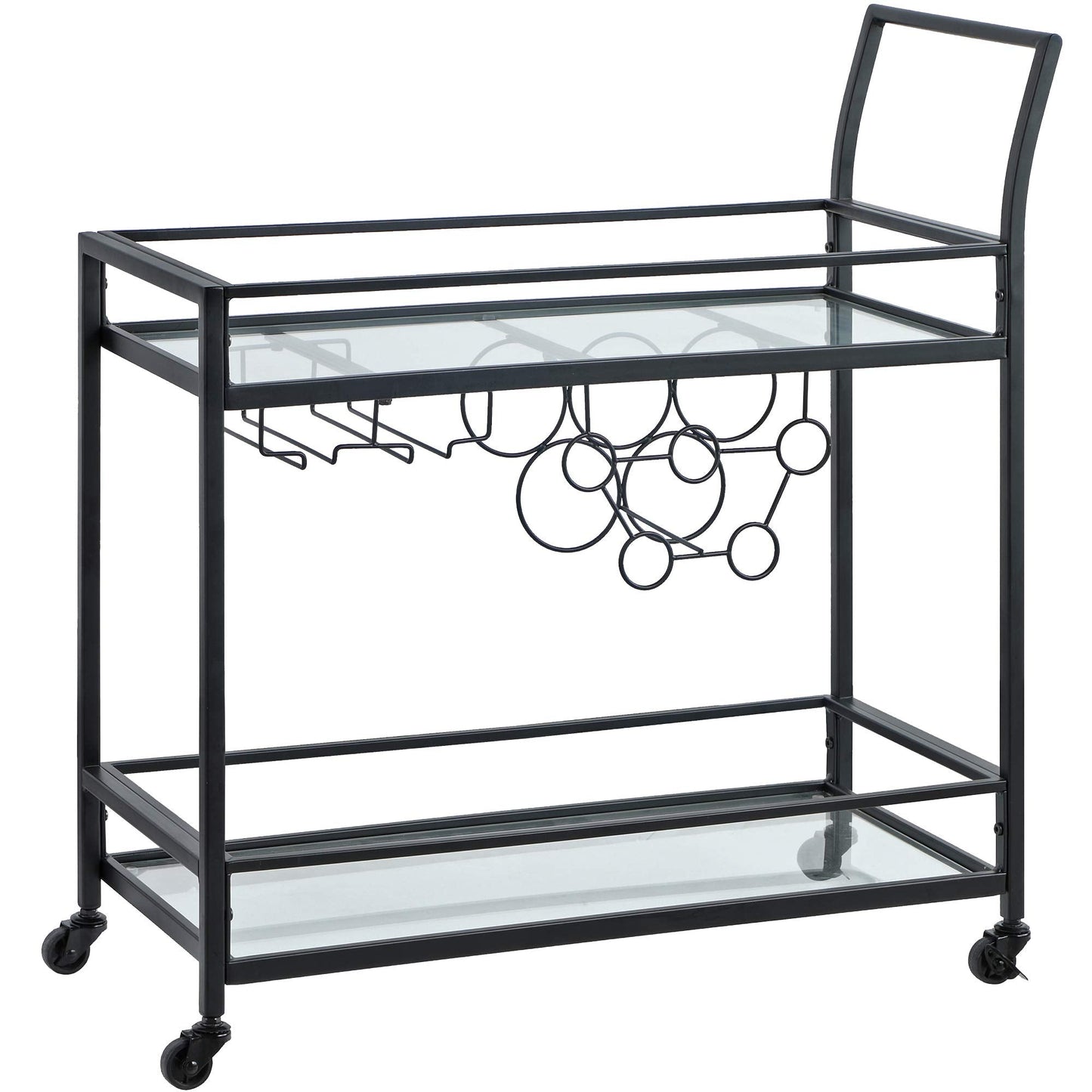 FirsTime & Co. Black Francesca Bar Cart, 2 Tier Mobile Mini Bar, Kitchen Serving Cart and Coffee Station with Storage for Wine and Glasses, Metal and Glass, Modern