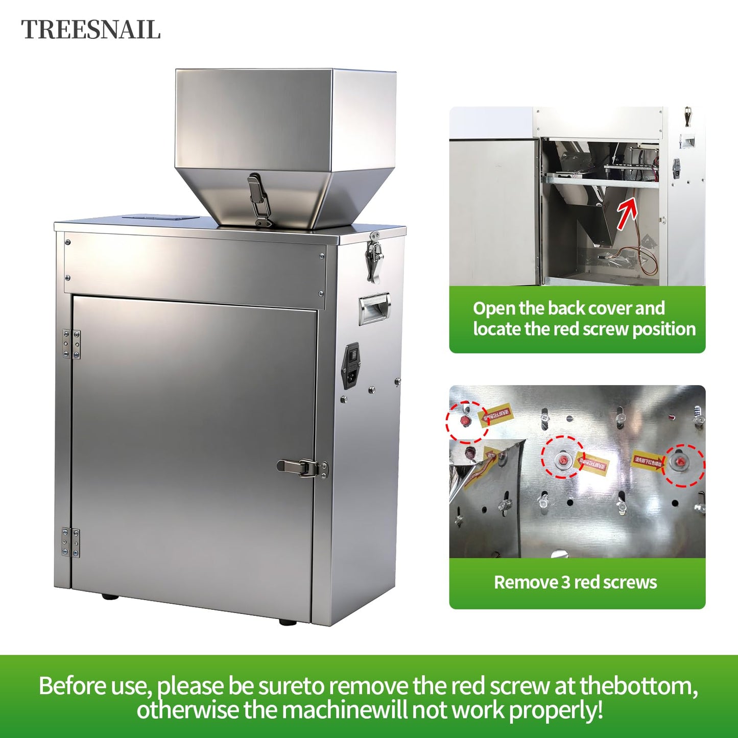 TREESNAIL 5-500g (0.011-1.1lbs) Powder Filling Machine, Automatic Intelligent Particle Weighing & Dispensing Filler for Tea, Coffee, Flour, Spices, Granules, 10-12 Packs/Min, 110V