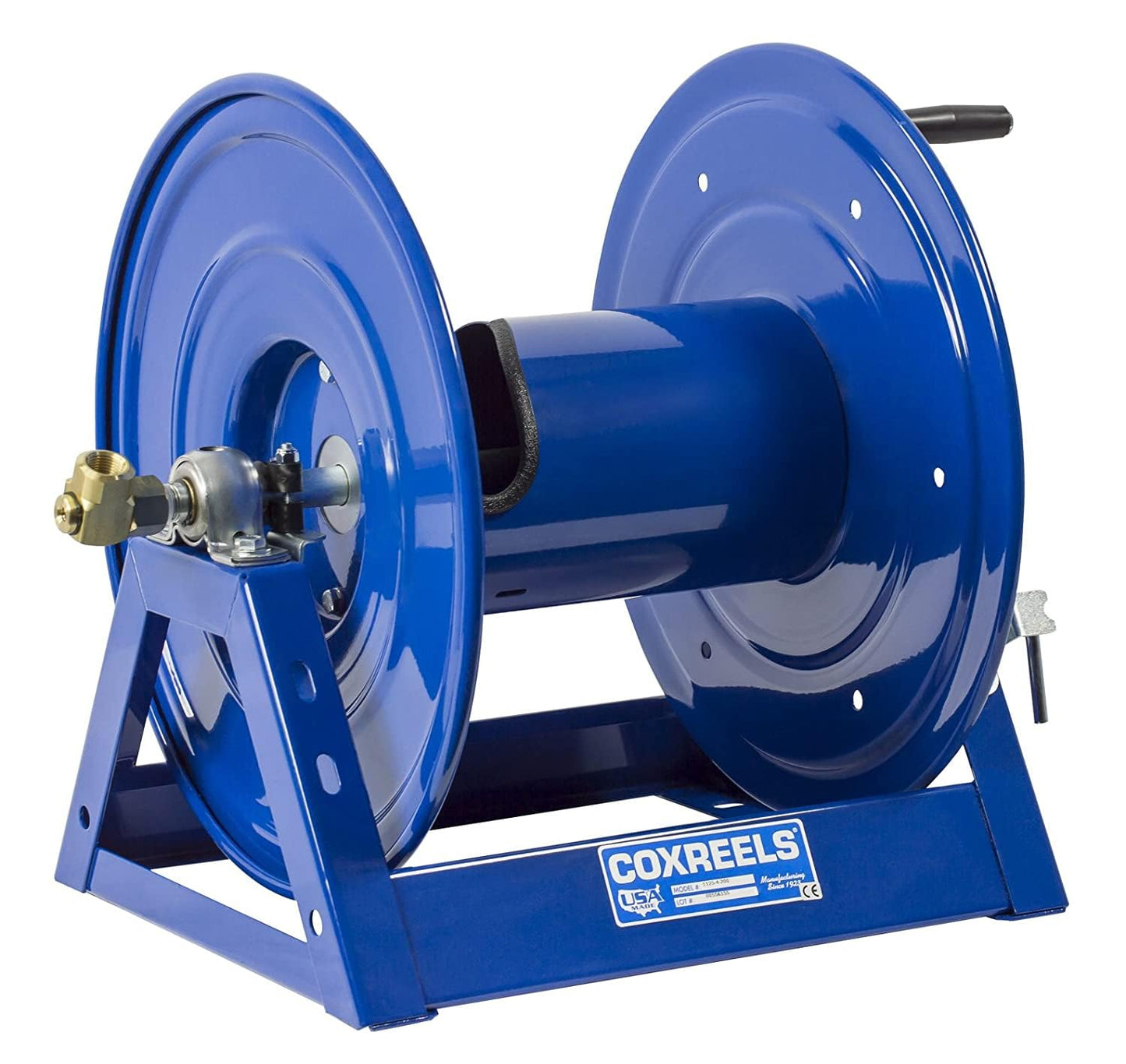 Coxreels 1125-6-100 Hand Crank Steel Hose Reel, 1125 Series – 1" x 100', 3,000 PSI - Heavy Duty All Welded Steel A Frame – Adjustable Tension Break – Made in The USA, Blue