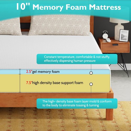 FDW 10-Inch California King Mattress - Medium Firm Gel Memory Foam | CertiPUR-US Certified | Pressure Relief & Cooling