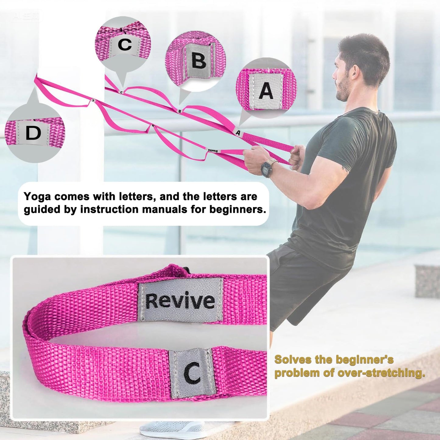 LXLOVESM Stretching Strap Yoga Strap with 10 Loops, Non-Elastic Stretch Band for Physical Therapy, Flexibility, Exercise, Pilates, Dance & Gymnastics Workout (Pink)