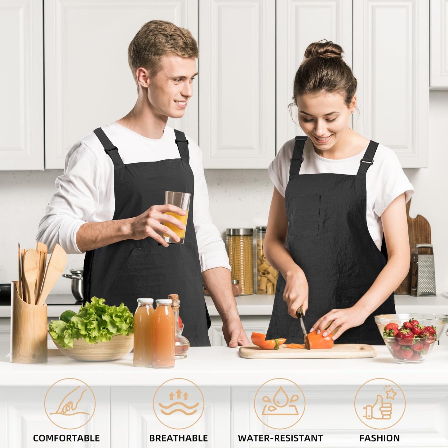 XJSLDYN Aprons for Women with Pockets Adjustable Double-Sided Wearable Durable Lightweight Chef Cooking Kitchen Restaurant Aprons for Women Men