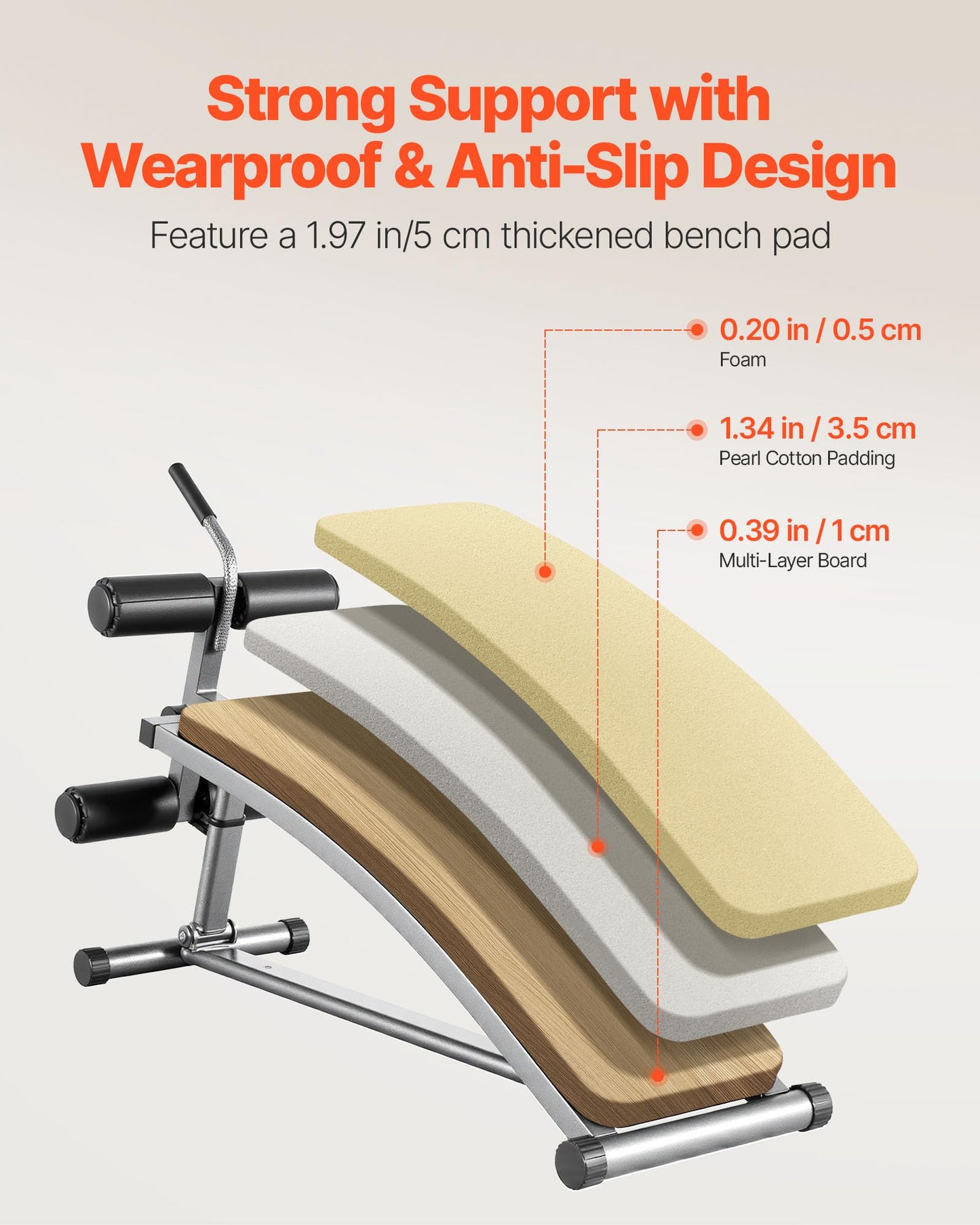 VEVOR Sit Up Bench, Curved Decline Ab Bench with Reverse Crunch Handle, with 6 Adjustable Height Setting, Heavy Duty Steel, 600 Lbs Capacity for Home Gym Workouts, Strength Training, Full Body Muscles
