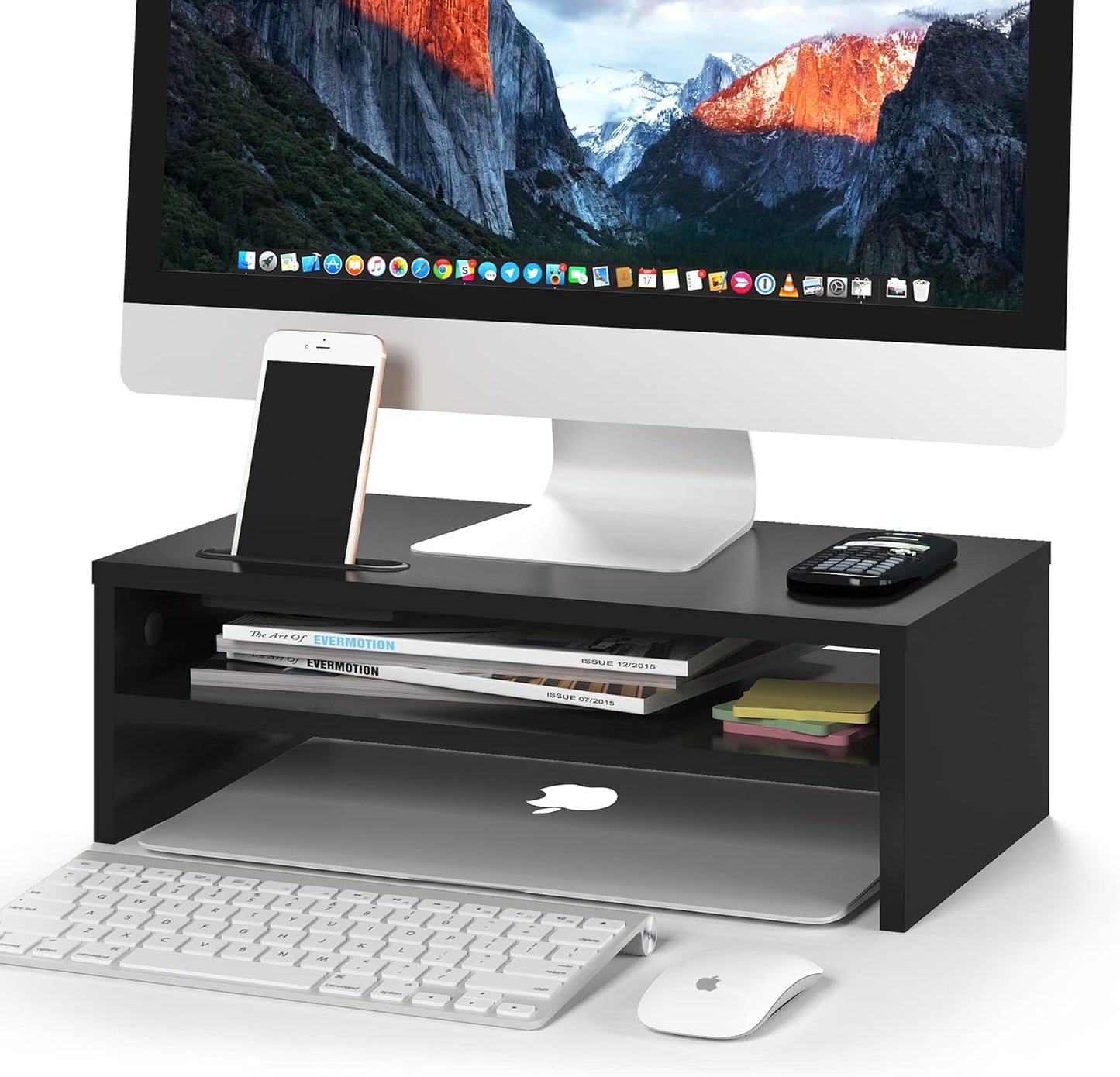 2-Tier 16.5 Inch BONTEC Wooden Monitor Stand Riser, Desk Shelf with Storage Organizer, Ergonomic Computer Stand