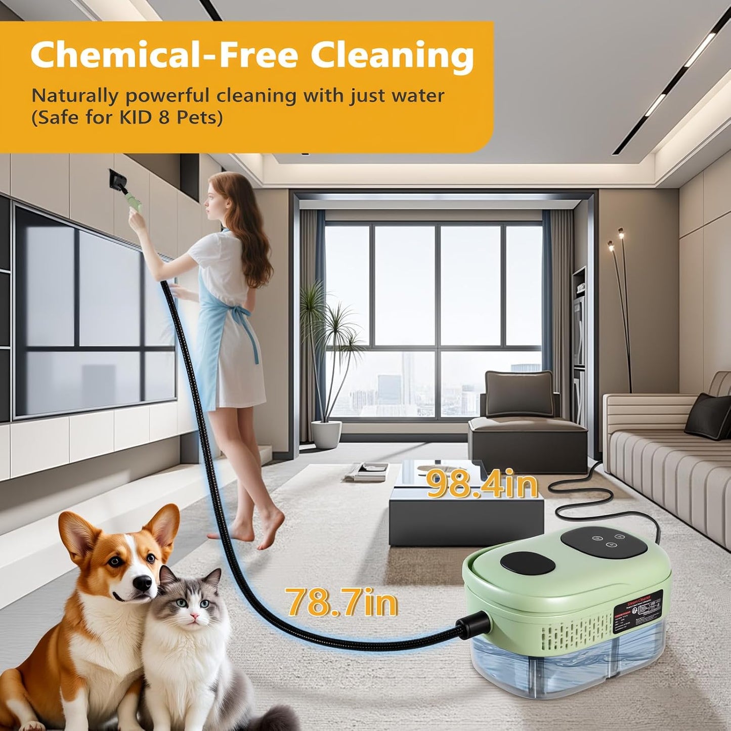 Skiennix Steam Cleaner - High Pressure Handheld Steamer with 15s Heat-Up & 11 Accessories | Ideal for Home, Floors, Car, Grout, Kitchen