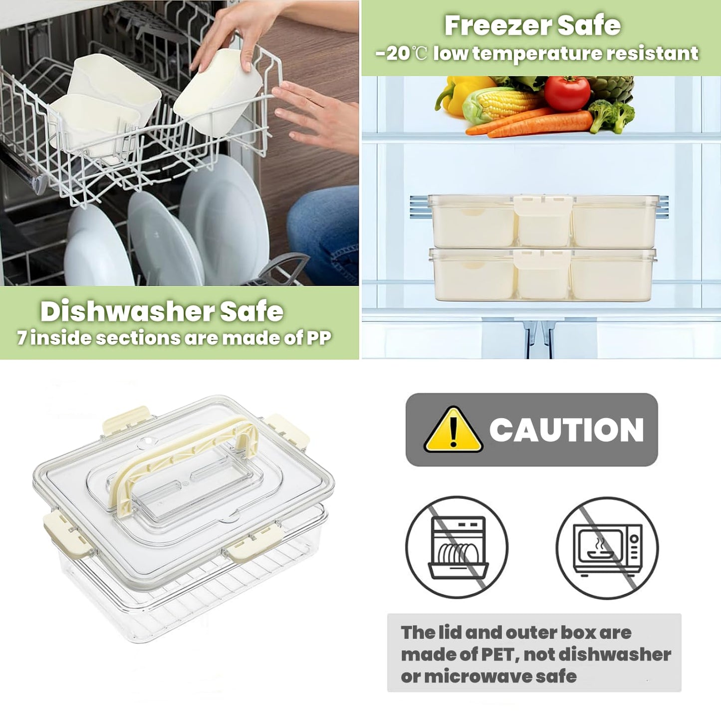 Divided Serving Tray with Lid and Handle, Snackle Box Container Portable Snack Platters with 7 Compartments & Forks, Ice Chilled Organizer for Fruits, Veggies, Salad, Perfect for Entertaining,Picnic