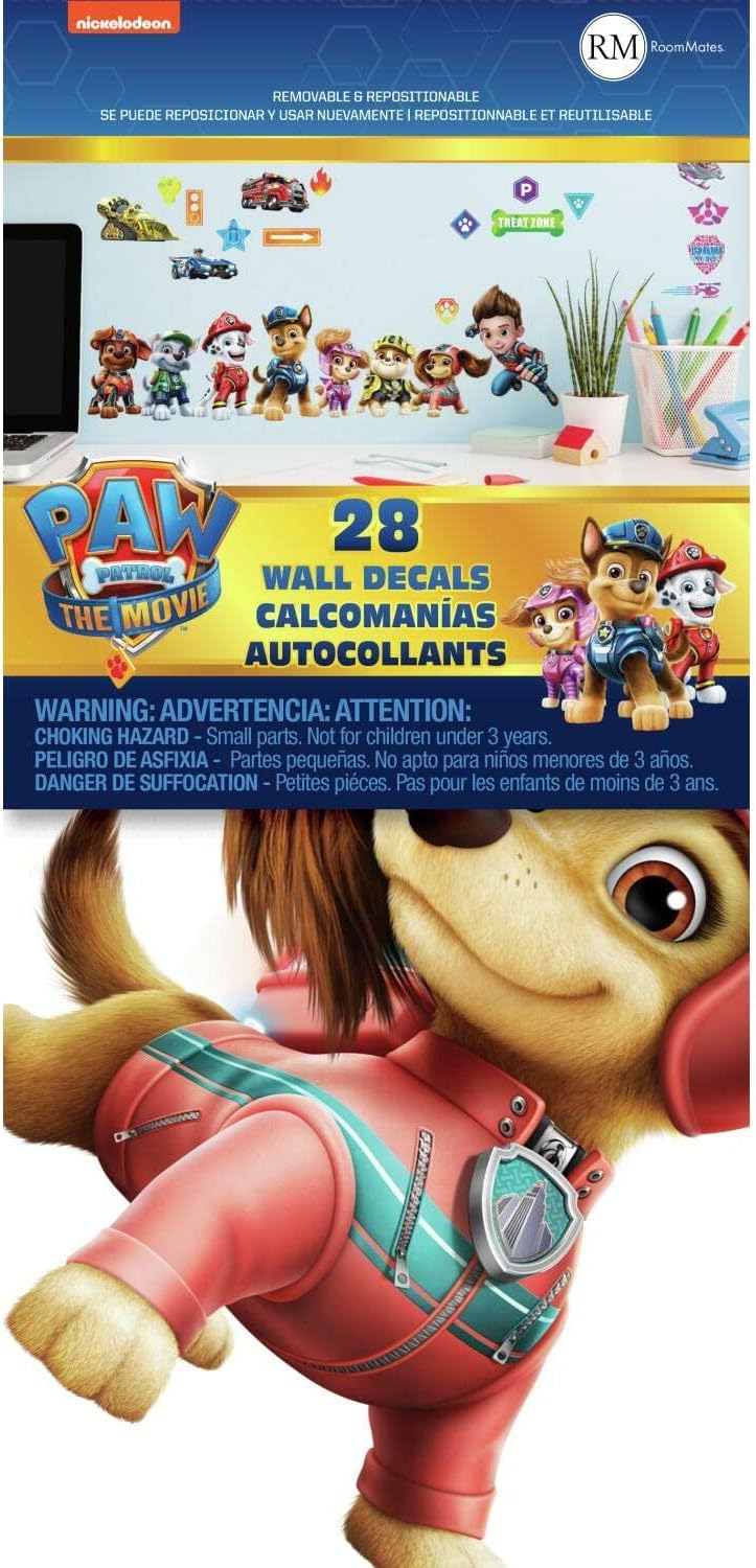 RoomMates Paw Patrol Movie Wall Decals - Easy Peel and Stick Decor for Kids' Rooms