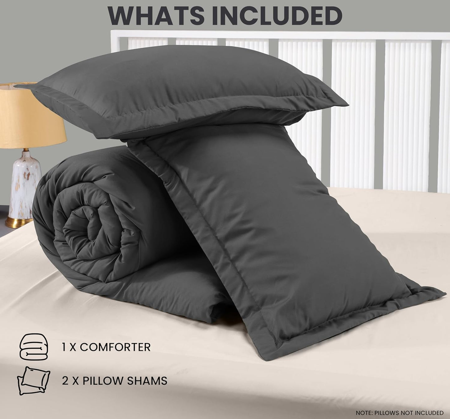 Utopia Bedding Queen Comforter Set - 3 Piece Grey Down Alternative Soft Bed Set | 88 x 88 Inches Comforter & 2 Pillow Shams