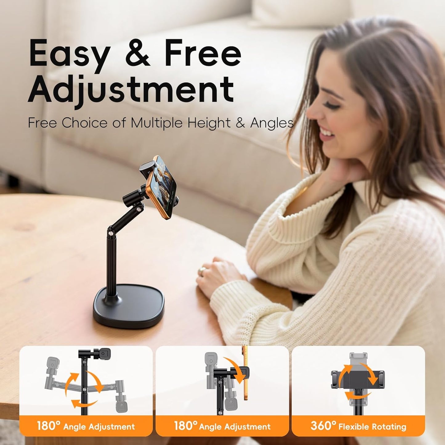 Bygital7 17/16/15 Cell Phone Stand for Desk, Adjustable Angles & Height, Aluminum Phone Holder for iPhone Pro Max Plus