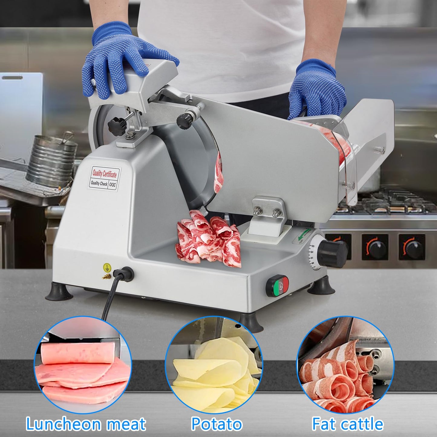 Commercial Meat Slicer, Electric Deli Slicing Machine,Electric Deli Slicing Machine with 12" Blade,Adjustable Thickness 0-15Mm, Low Noise Food Cutter for Restaurant and Home