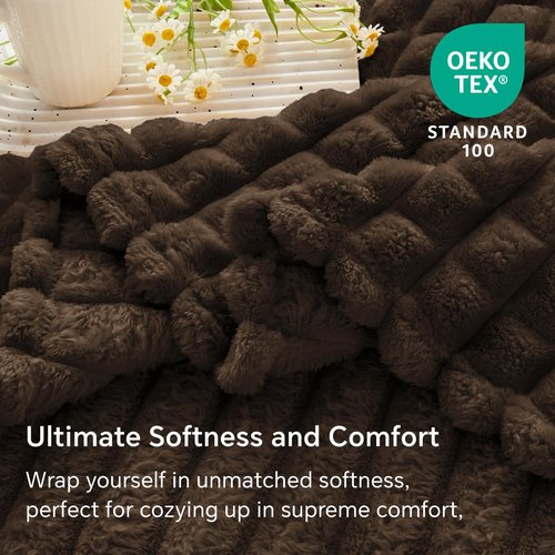 BEDELITE Brown Throw Blanket for Couch and Bed- Super Soft and Warm 3D Checkered Fluffy Fuzzy Fleece Blanket, Luxurious Plush Cozy Blanket for Room Decor Spring, 50x60 inches