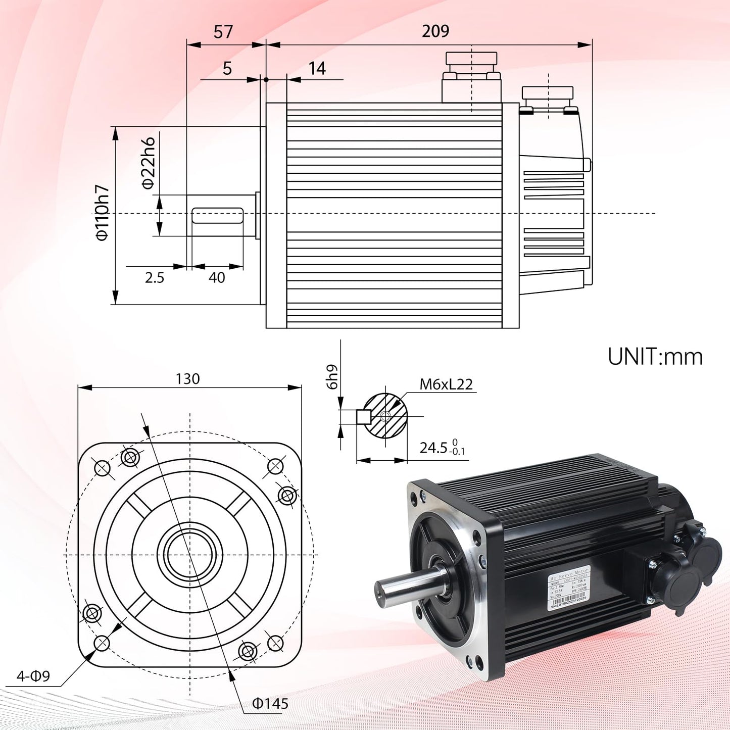 RATTMMOTOR 2.6KW 220V Servo Motor Kit, Large Servo with Servo Motor Driver CNC Controller Kit for CNC Engraver Milling Machine/Robot (Without Brake)
