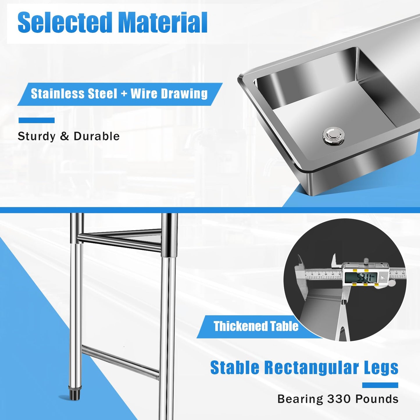 304 Stainless Steel Utility Sink,18 * 15.8 * 8.8in Commercial Sink,Single Compartment Workbench Sinks,Free Standing Multifunctional Sink Set for Restaurant, Laundry Room,Backyard,Garage