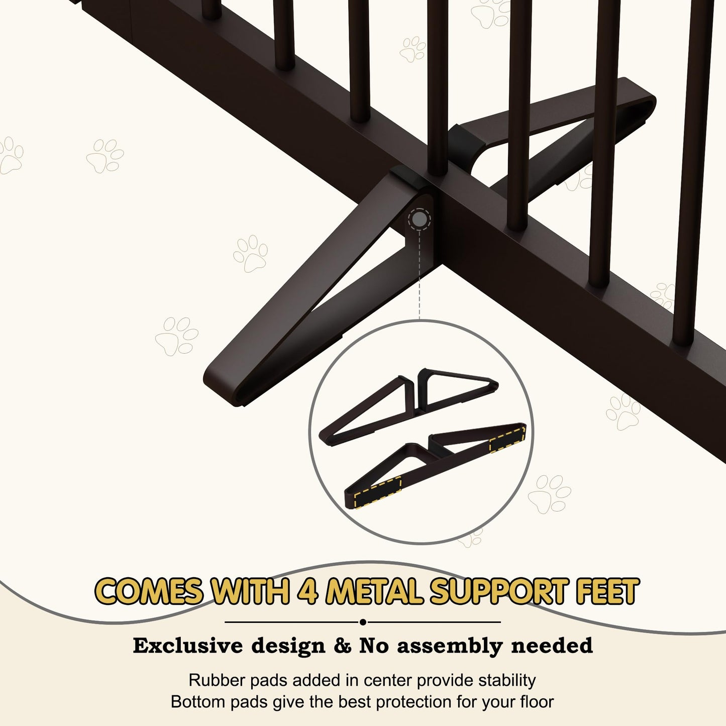 PUPETPO Freestanding Pet Gates with Walk Through Door, Dog Indoor Fence, Dog Gate for The House, Doorway, Stairs, Extra Wide Pet Gate, Support Feet Included, 120 Inch Wide, 6 Panels 24" Tall, Brown
