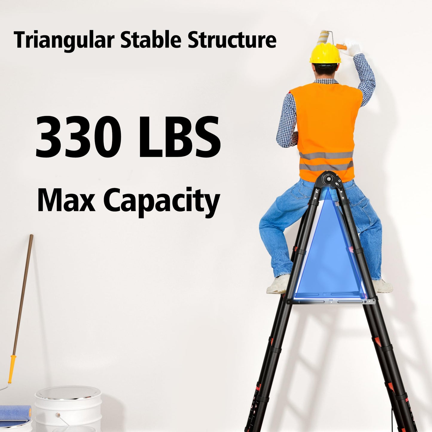 SINMEIRUN Telescoping Ladder, 16.5 FT, A Frame, Aluminum Extension Ladder, 330 lbs Capacity, Collapsible Multi-Purpose Ladder for Home, Roof and RV; Orange