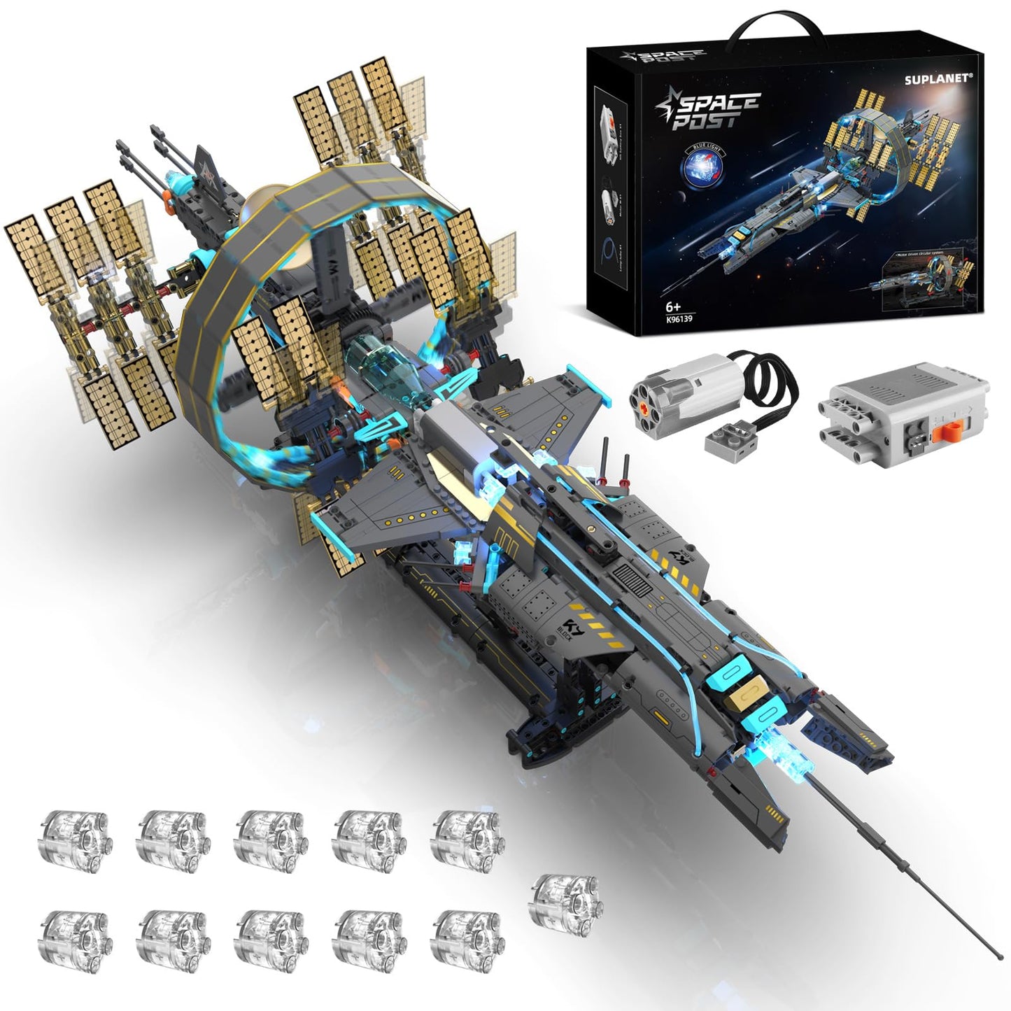 Suplanet Space Station Spaceship Building Blocks Set with Motor & LED Lights, Exploration Model Building Kits with Display Stand, STEM Engineering Gift for Kids,Adults and Space Fans (1471 PCS)