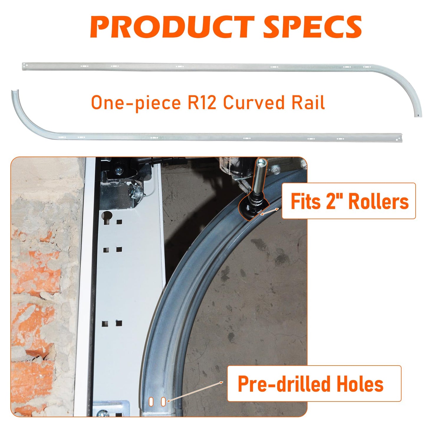 GLIMOVA w/12 Radius Garage Door Track for 7' Door | Total Length 8.5FT Garage Curved Track | Suits 2" Pulley | 1.5mm 20 Gauge Steel | Pair