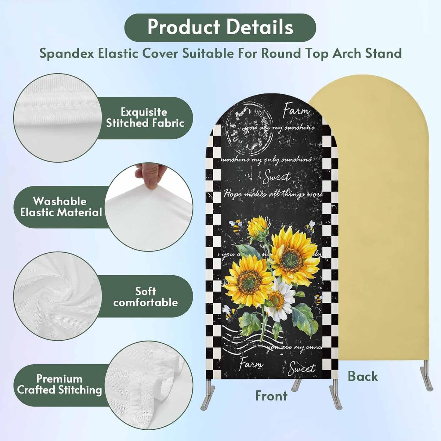 Jnbasdffb 6.6 Yellow White Sunflower Wedding Arch Cover, Stretchy Spandex Arch Backdrop Stand Covers FT, Leaves Oil