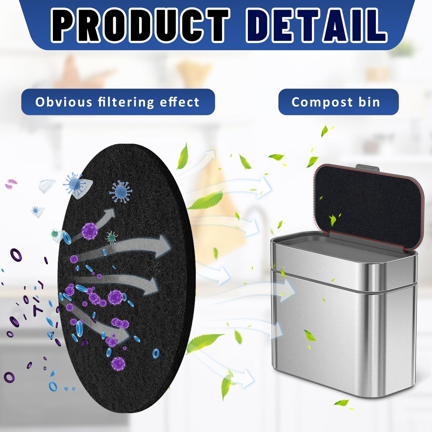 Reallnaive Square Compost Bin Charcoal Filters 78.7 x 5.5 Inch, Activated Carbon Filter Sheet Thickening Trimmable for Compost Bucket Compost Pail Countertop Recycle Bin