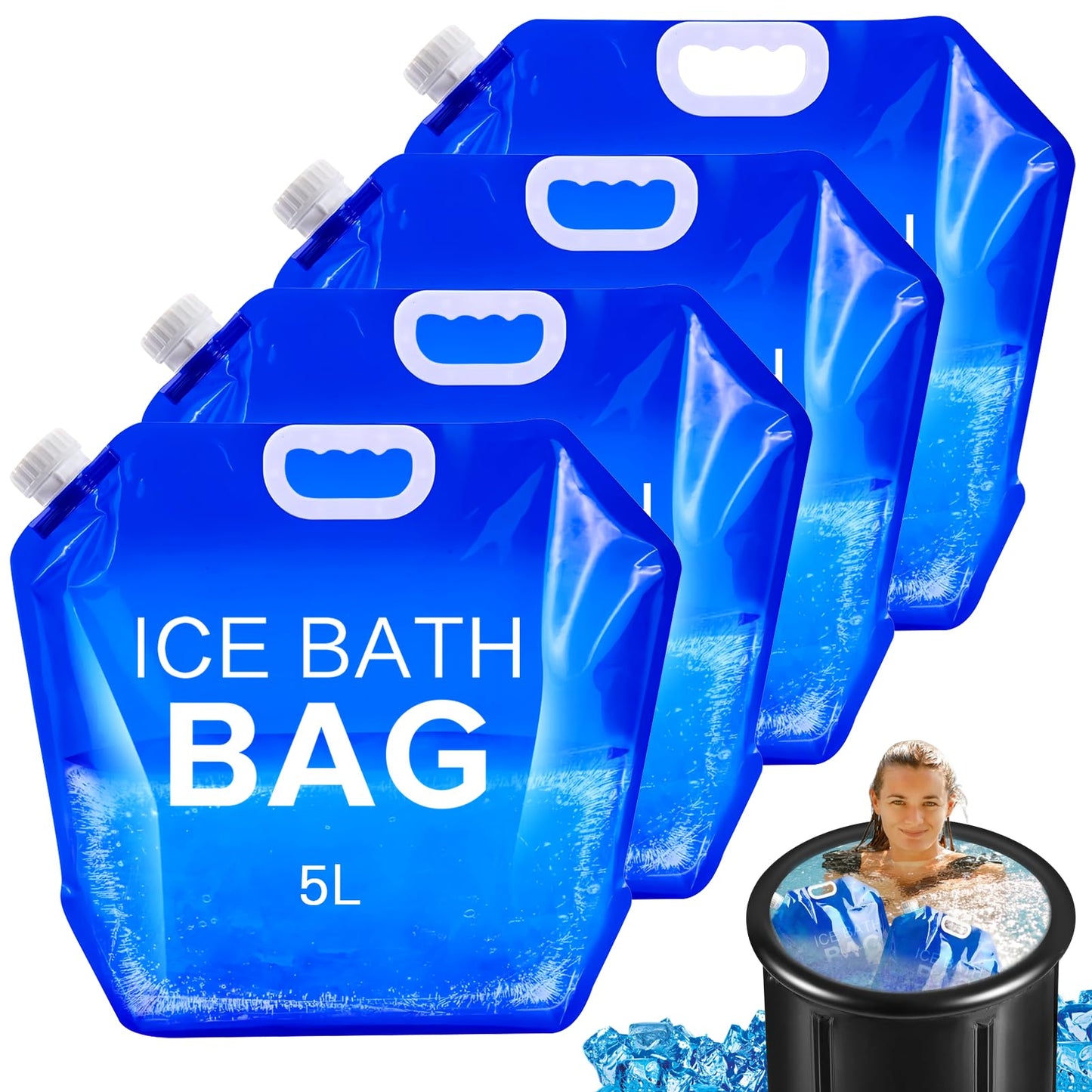 Tryitsbest 4 Pack Ice Bath Bags Reusable, Large Capacity Cold Plunge Ice Bath Accessories, Portable Bathtub Freezer Water Bags for Ice Baths at Home (5L/1.3 Gallon -4Pcs)