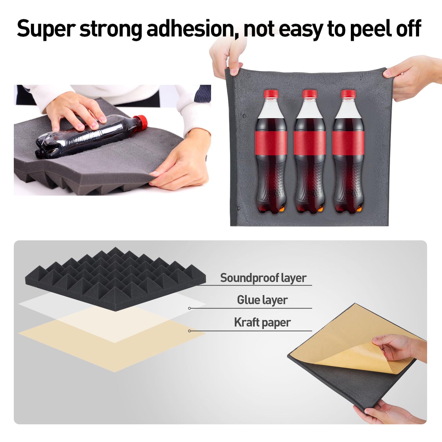 AUSLET 24 Pack Self-Adhesive Acoustic Foam Panels, 12 x 12 x 2 Inches High Density Pyramid Sound Proof Foam Panels for Walls, Fire Resistant Soundproof Wall Panels for Home Office & Studio (Black)
