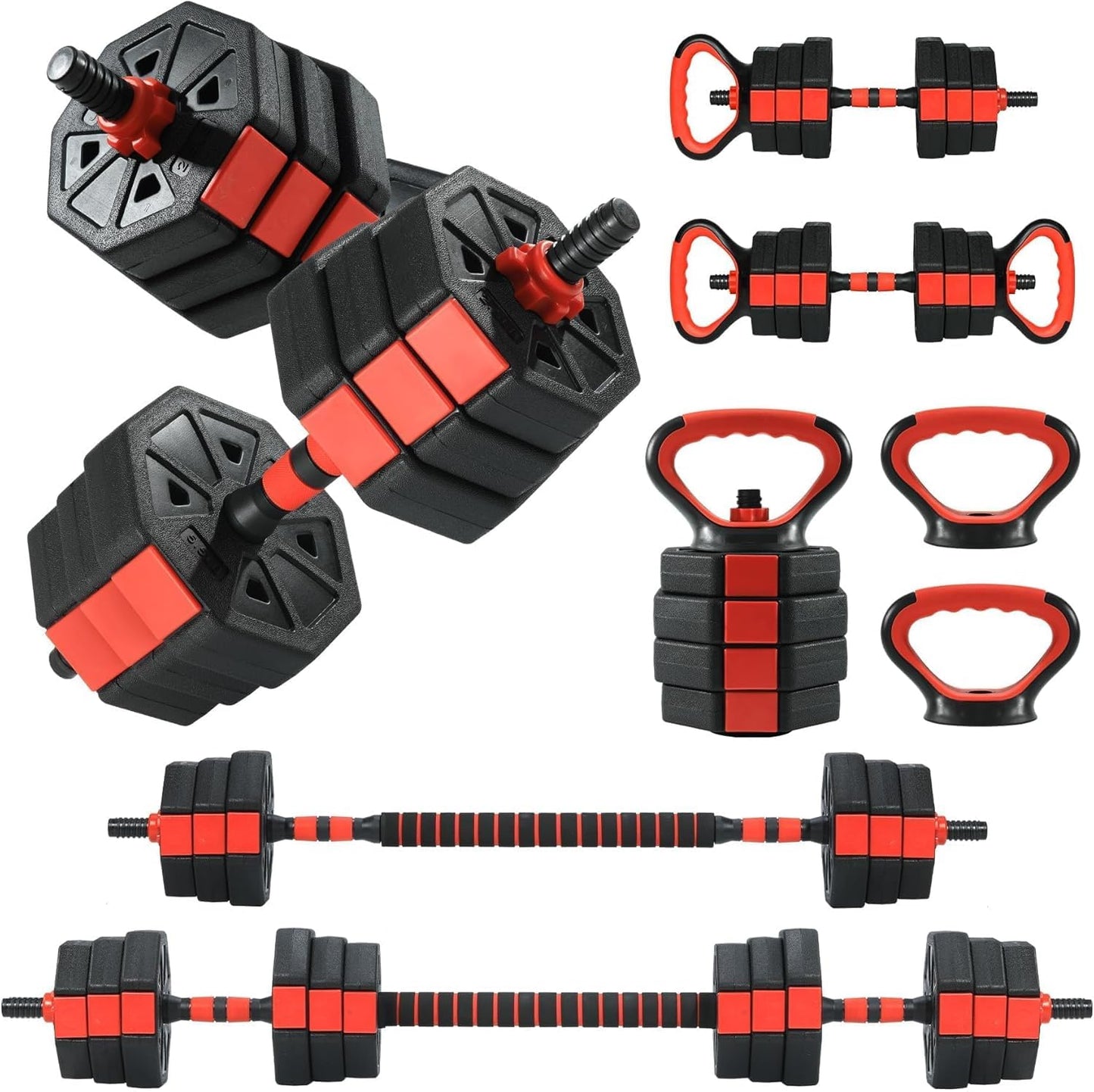 MERXENG Adjustable Dumbbell Set, 44/66/88Lbs 4-in-1 Free Weights for Home Gym, Converts to Kettlebell & Barbell with Connector, Non-Slip Grip, Ideal for Men & Women Strength Training