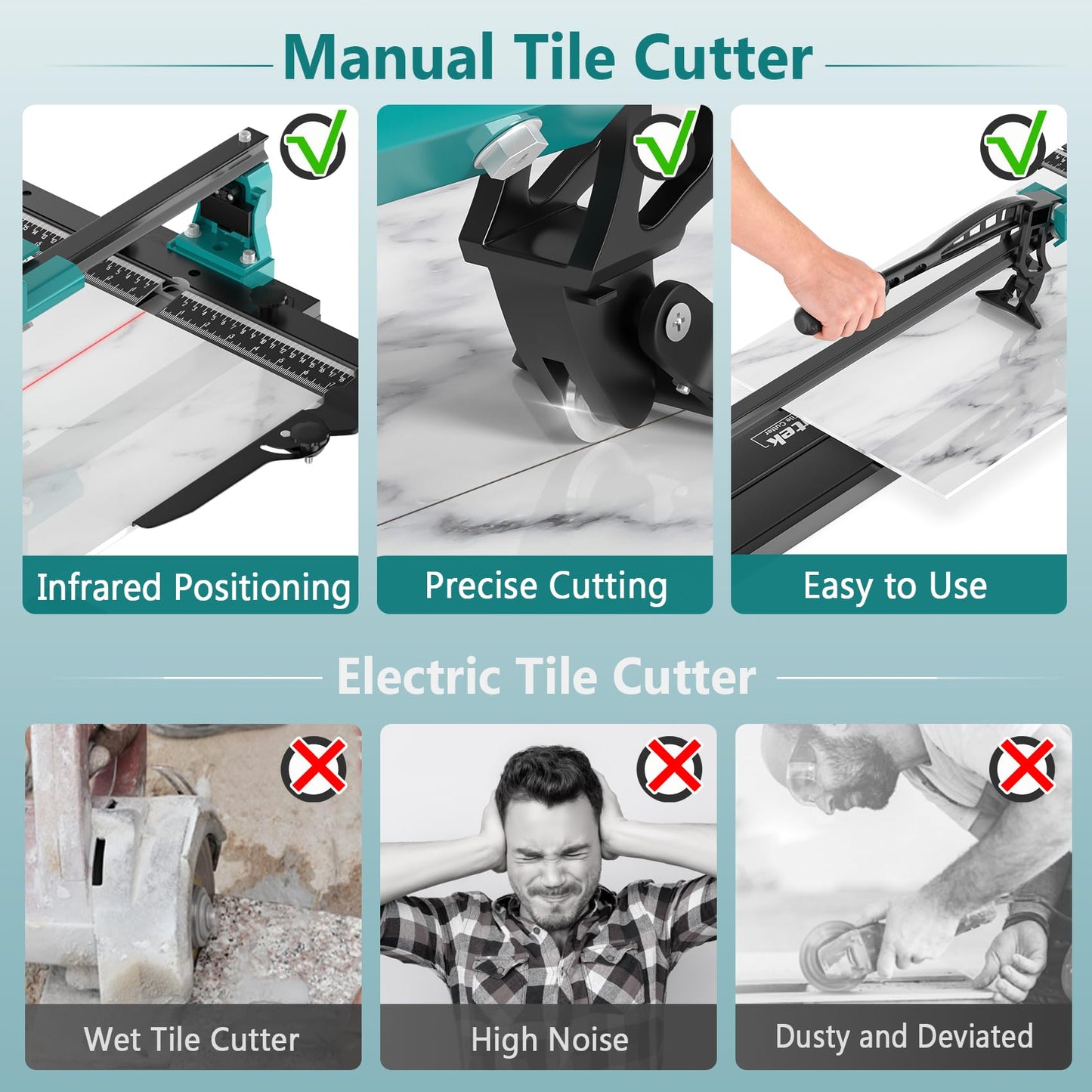 Seeutek 48 Inch Manual Tile Cutter, Porcelain & Ceramic Cutting Tool with Tungsten Carbide Wheel, Infrared Positioning & Adjustable Brackets, Suitable for Professionals and Beginners
