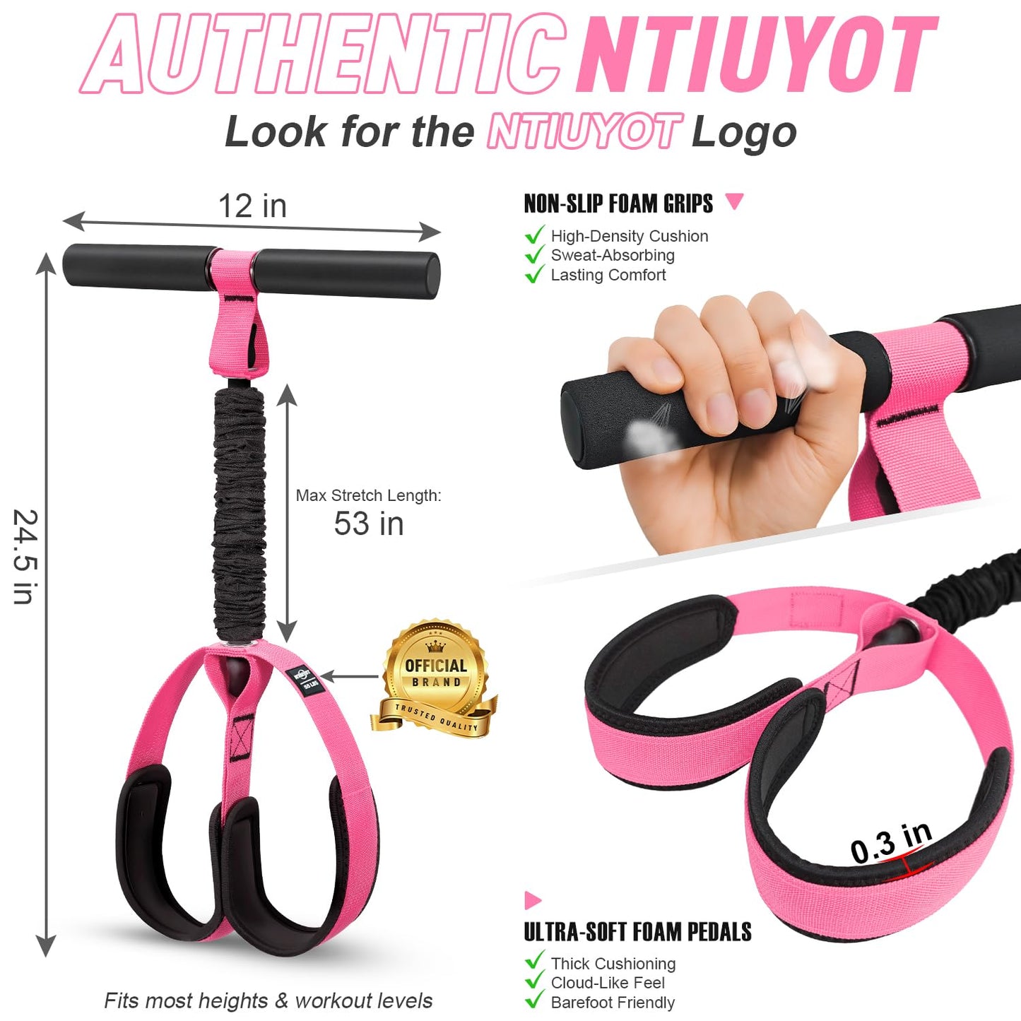 2026 Upgraded Durable Pedal Resistance Band with Handle, Thickened Latex Tubes and Soft Foam Fabric Foot Pedal, Sit Up Exercise Equipment for Abdomen, Waist, Arm, Core/ABS, Leg, Physical Therapy