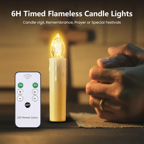 JOSU Flameless LED Taper Candles - 12Pcs Battery Operated with Remote Timer | Warm White for Home Decor