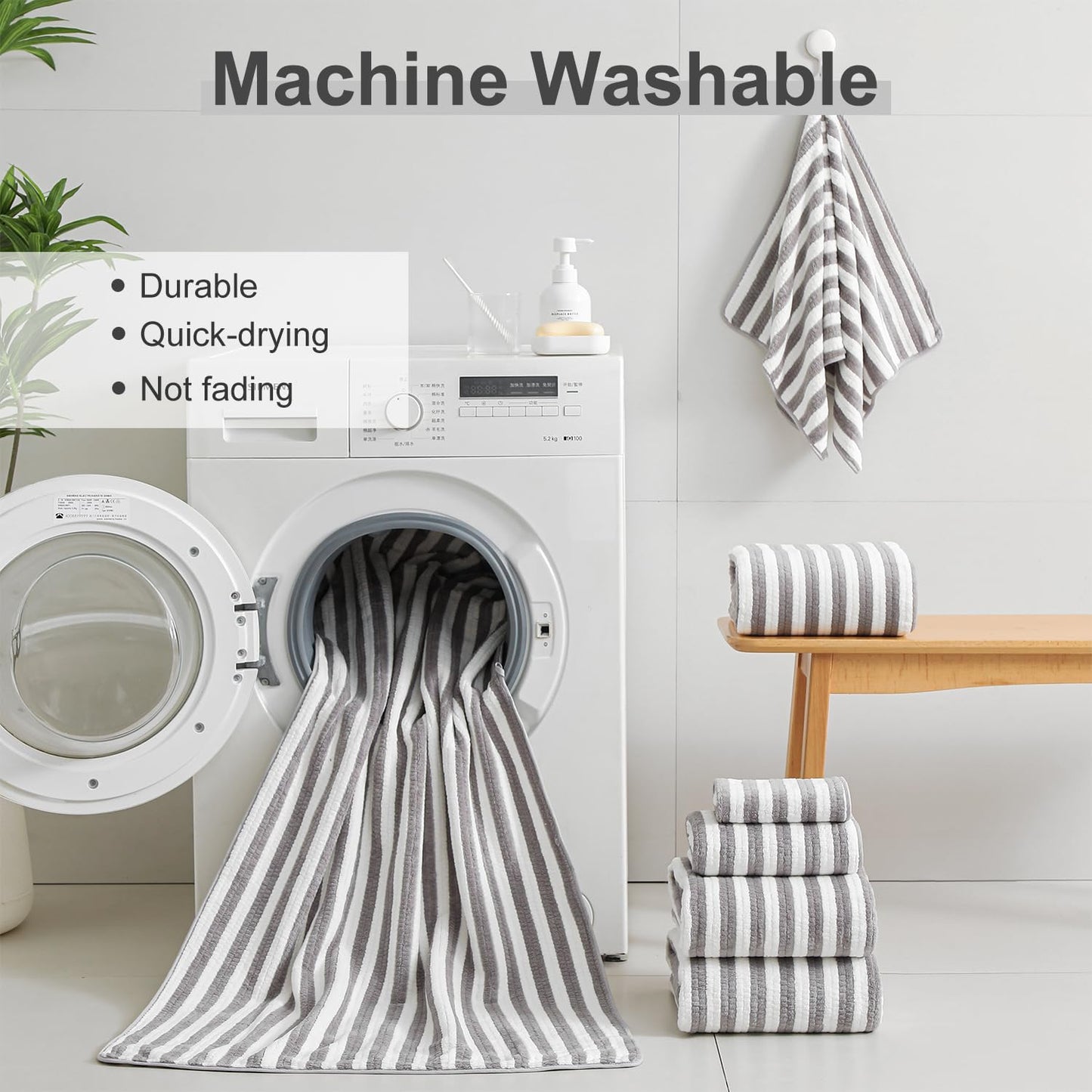 Smuge 18 Pcs Bath Towel Set, Include 6 Bath Towel Sheets, 6 Hand Towels and 6 Washcloths - Highly Absorbent Quick Dry Microfiber,Ultra Soft Bathroom Towel Set with Hanging Loop - Light Gray