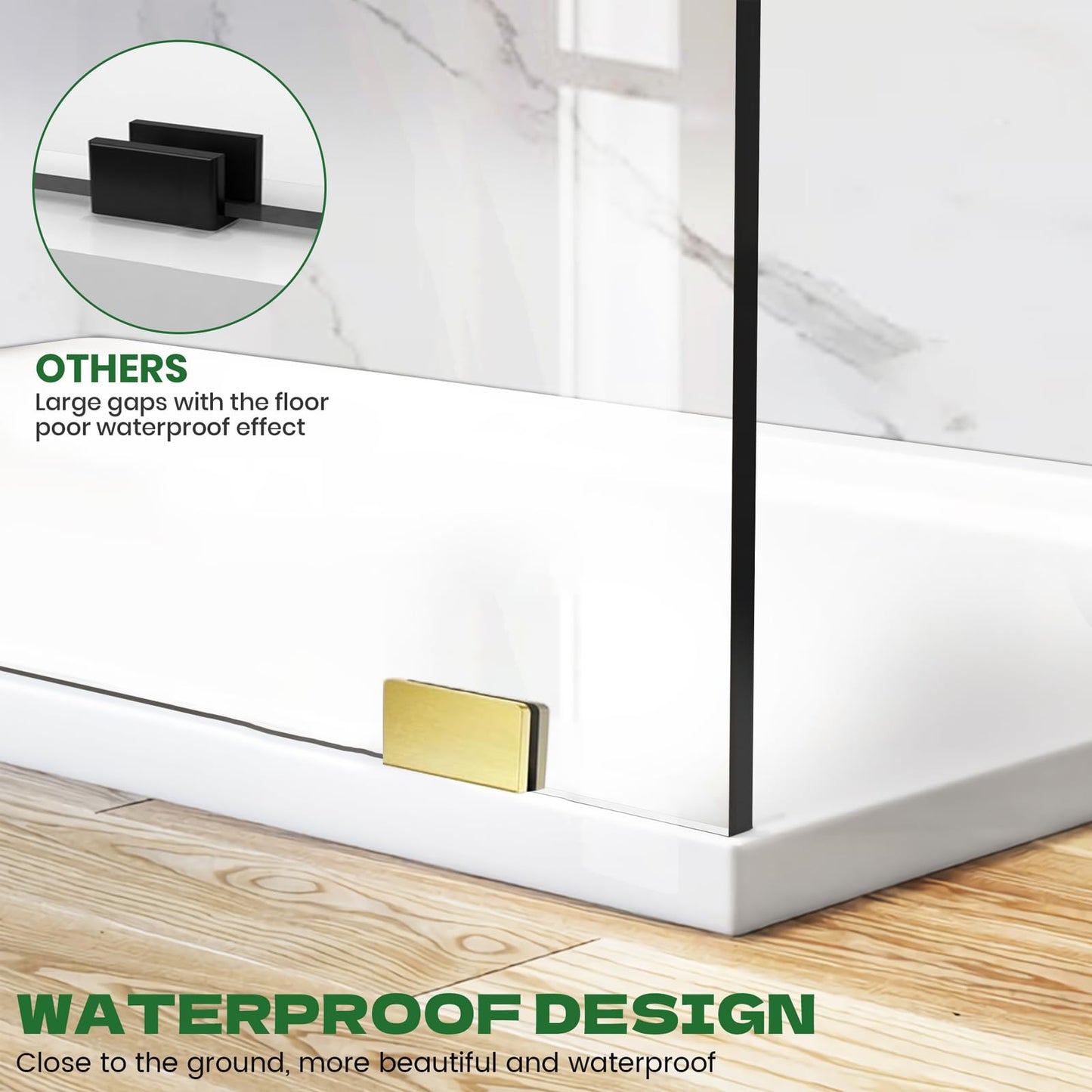 Shower Glass Panel 32" W ×78" H Fixed Frameless Shower Door in Brushed Gold 5/16"(8mm) Thick Clear Tempered Glass Panel with Clamps Bathroom Screen for Walk in Shower