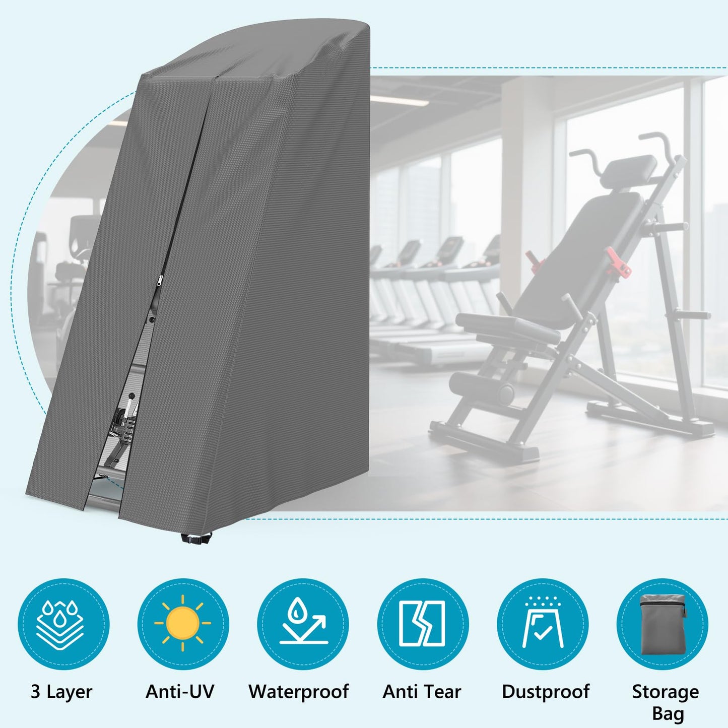 AKEfit Inversion Table Cover - Dustproof and Waterproof Inversion Equipment Protection Covers with Zipper,Fit Most Inverter Table-Indoor or Outdoor,28.3''L x 47''W x 63''H-Gray