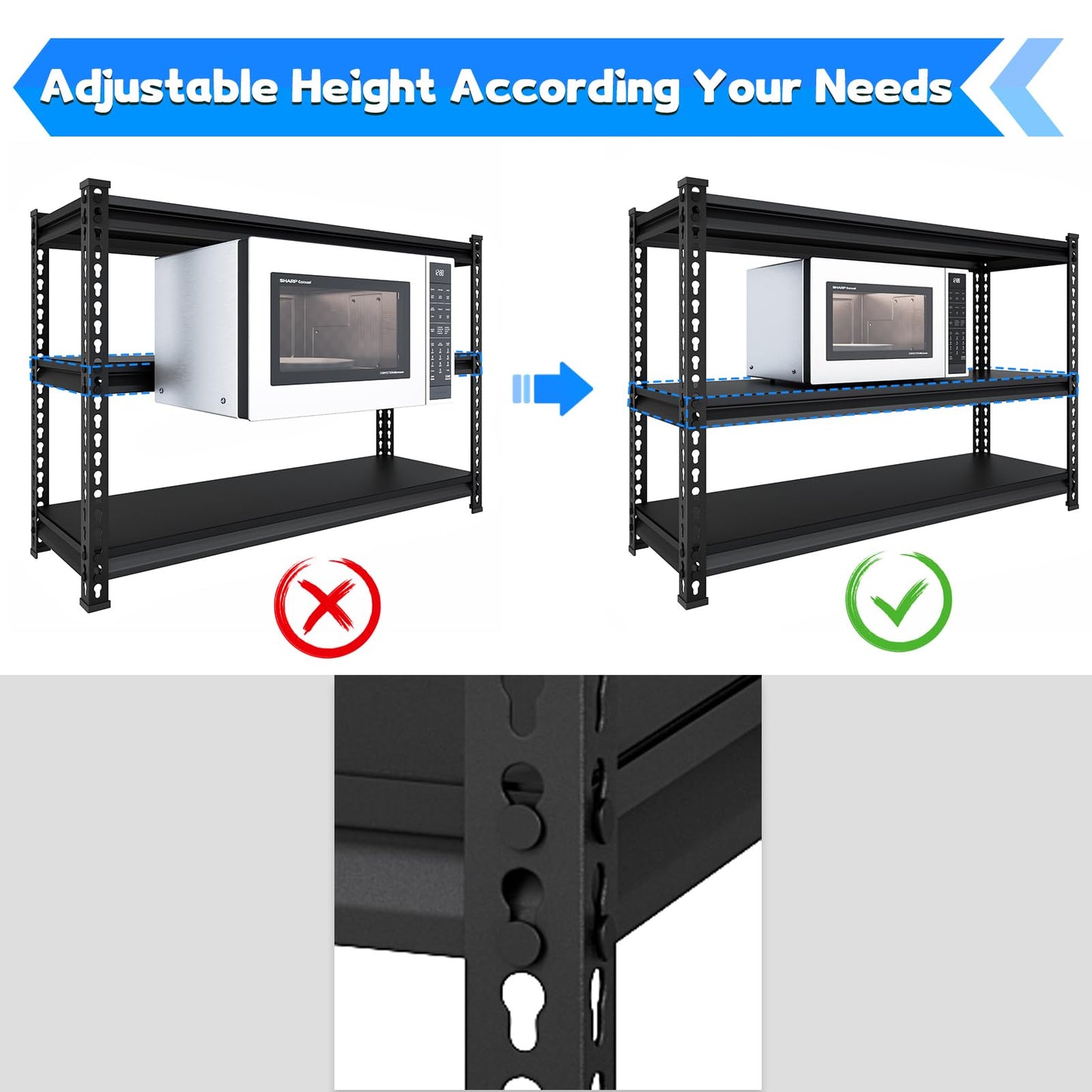 SDXYSTCE 48" W Garage Shelving Heavy Duty, 1500LBS Loads Adjustable Garage Storage Shelves, 3-Tier Metal Shelving Units and Storage Racks, Industrial Utility Shelf,48" Wx18 Dx39 H, Black