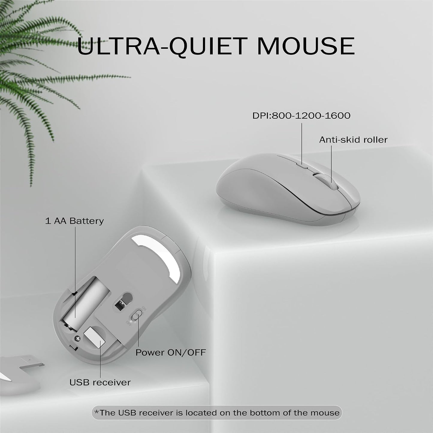 KEQTFT 110 1xUSB Wireless Keyboard and Mouse Combo, Round Quiet Keys, Adjustable Optical Mouse, Share Receiver, Power