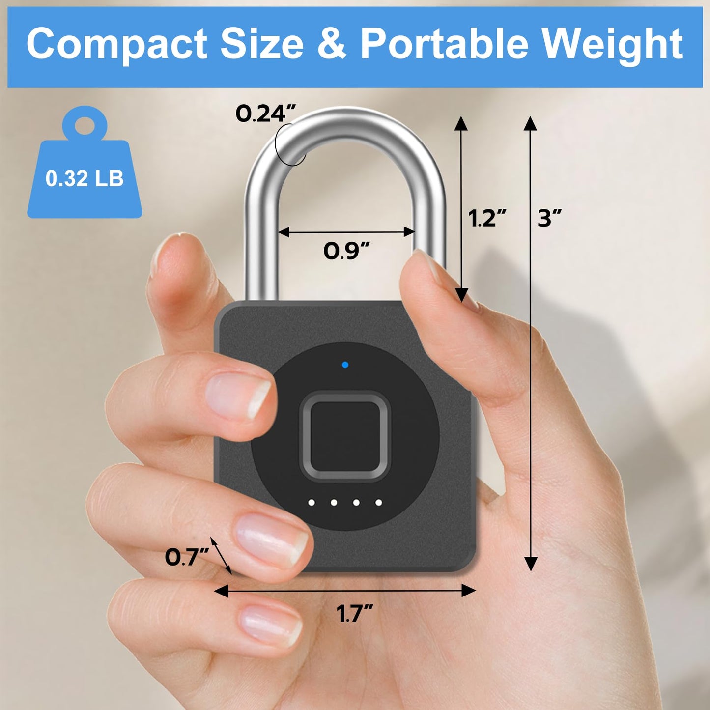 Gym Locker Padlock eLinkSmart Fingerprint Mobile APP Unlock Remote Management Outdoor Waterproof Keyless Biometric Padlock for Gym Luggage Bags Locker Storage Tool Box Gun Case Footlocker Black
