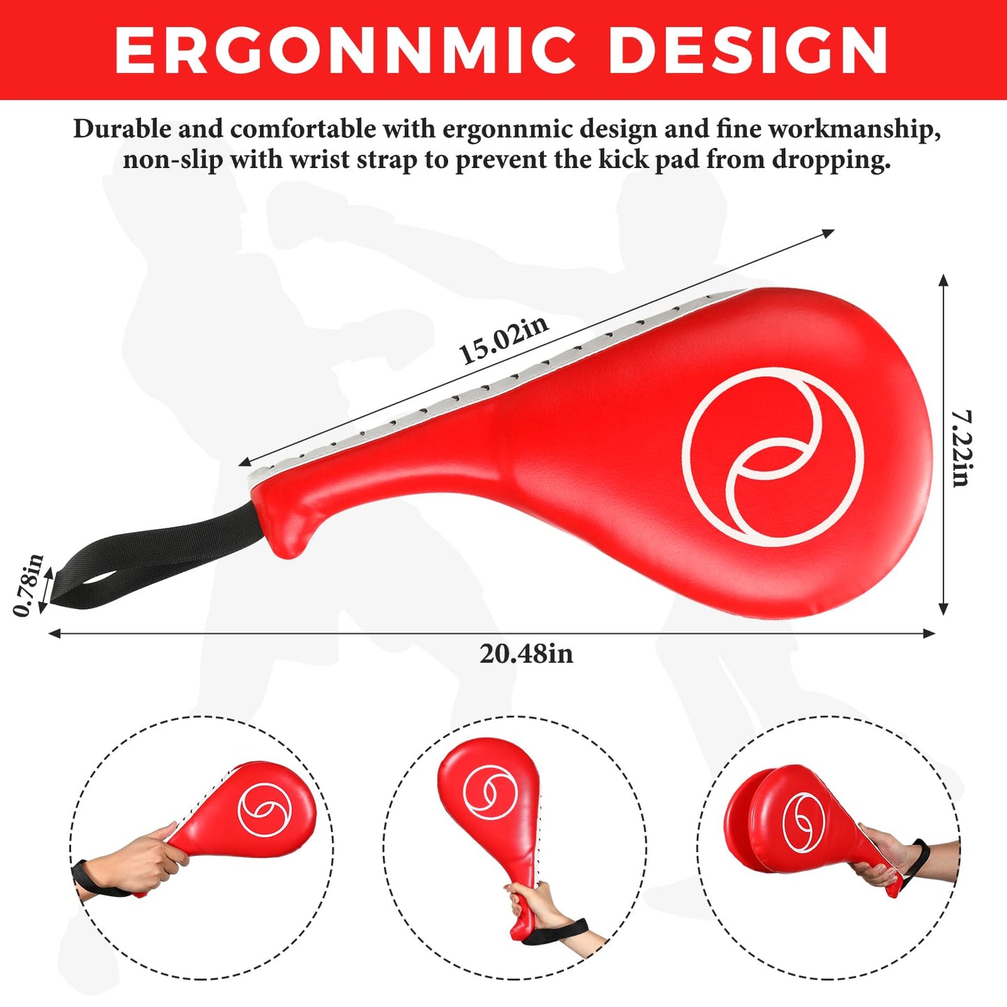 Poen 3 Pcs Taekwondo Kick Pads Muay Thai MMA Karate Sparring Gear Martial Arts Kickboxing Training Pads Punching Striking Target Equipment PU Leather Paddles Strike Curved Kick Shield(Red)