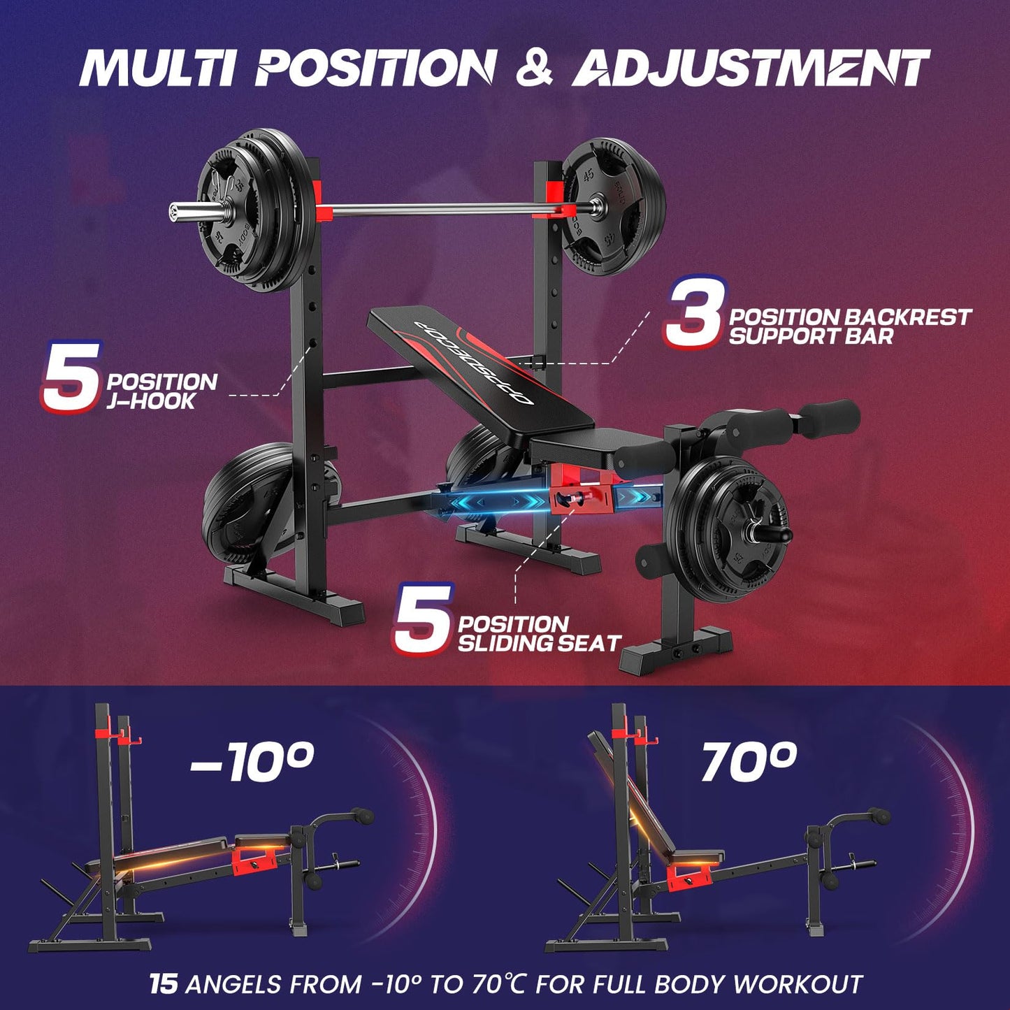 OPPSDECOR 900 LBS Weight Bench Set with Squat Rack, Adjustable Bench Press Set with Leg Extension and Leg Curl, Foldable Flat/Incline/Decline Workout Bench for Home Gym