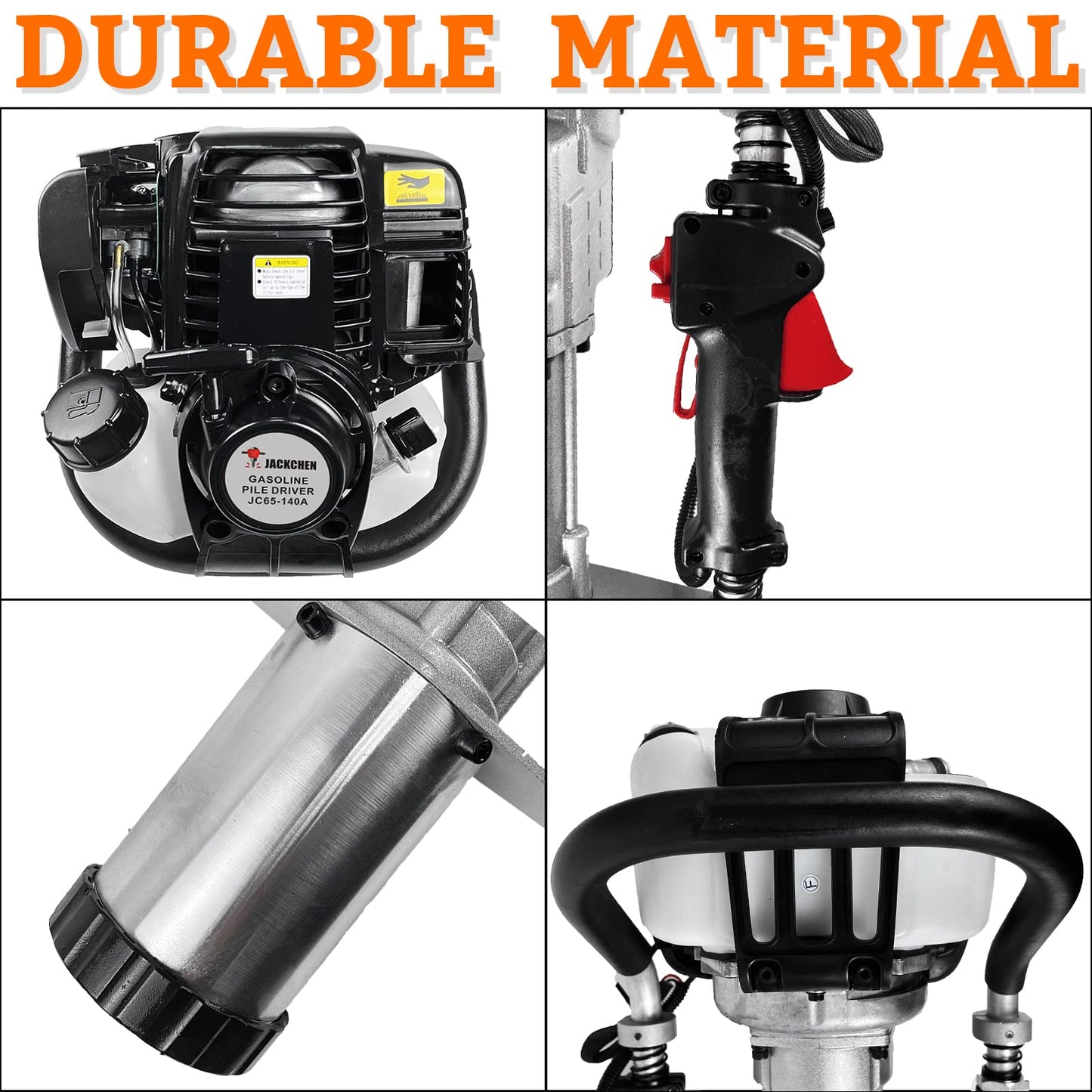 4 Stroke Gas Powered T Post Driver Hammer Drill, 37.7CC Air Cooling Single Cylinder Gasoline Petrol Fencing Tool with 3 Post Driving Head - 45mm,55mm,88mm pile sleeve