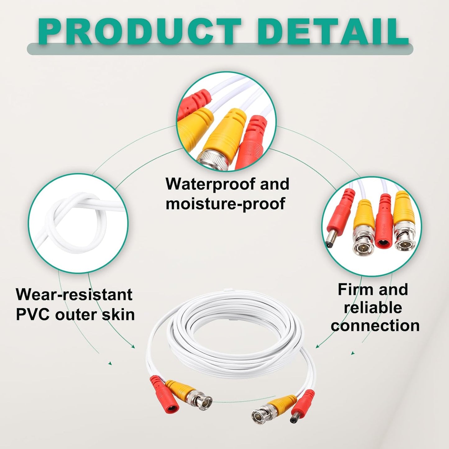 Cable,5m/16ft Cord,4 Set MECCANIXITY BNC Video Power All-in-One Security Camera Wire Cord DC Extension Wire for CCTV