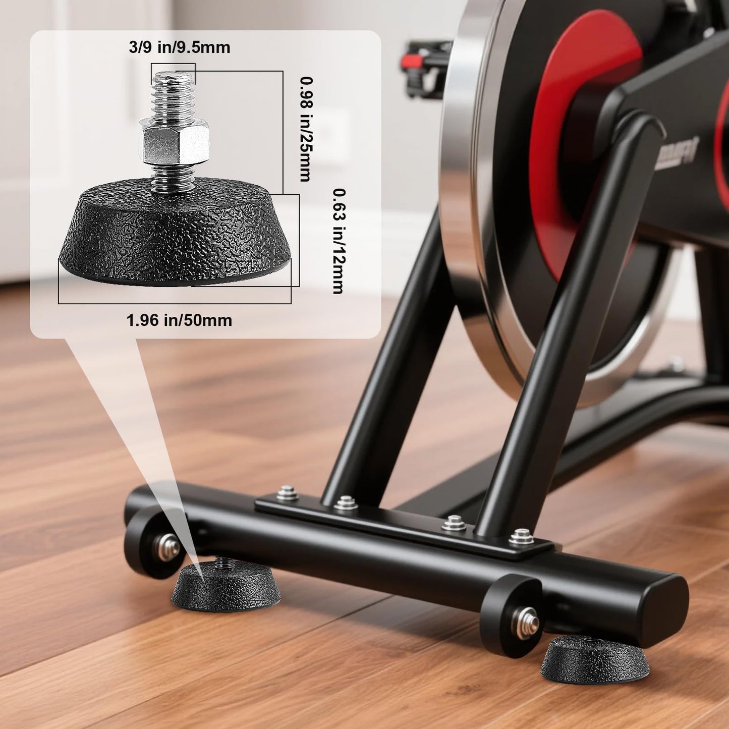 Ztzfacai 4 Pack Exercise Bike Support Foot Pad for Peloton Bike, Upgraded Stainless Steel 3/8" Leveling Screws, Rubber Spin Bike Foot Pads, Non-Slip Shock-Absorbing Replacement Parts, Noise Reduction