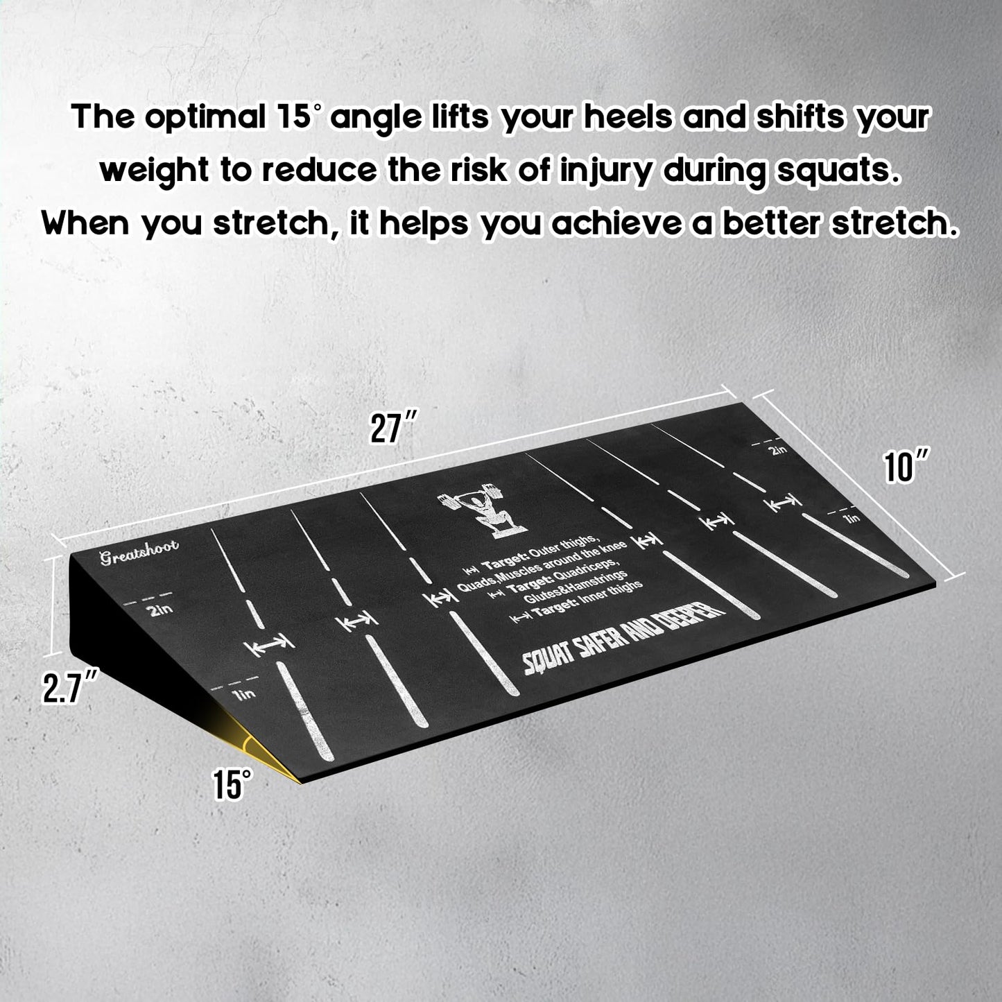 Greatshoot Squat Wedge Block, Professional One-Piece Heel Elevated Slant Board for All-Position Squats, Knees Over Toes, Weightlifting, Calf Stretches ect.. Home and Gym Equipment.
