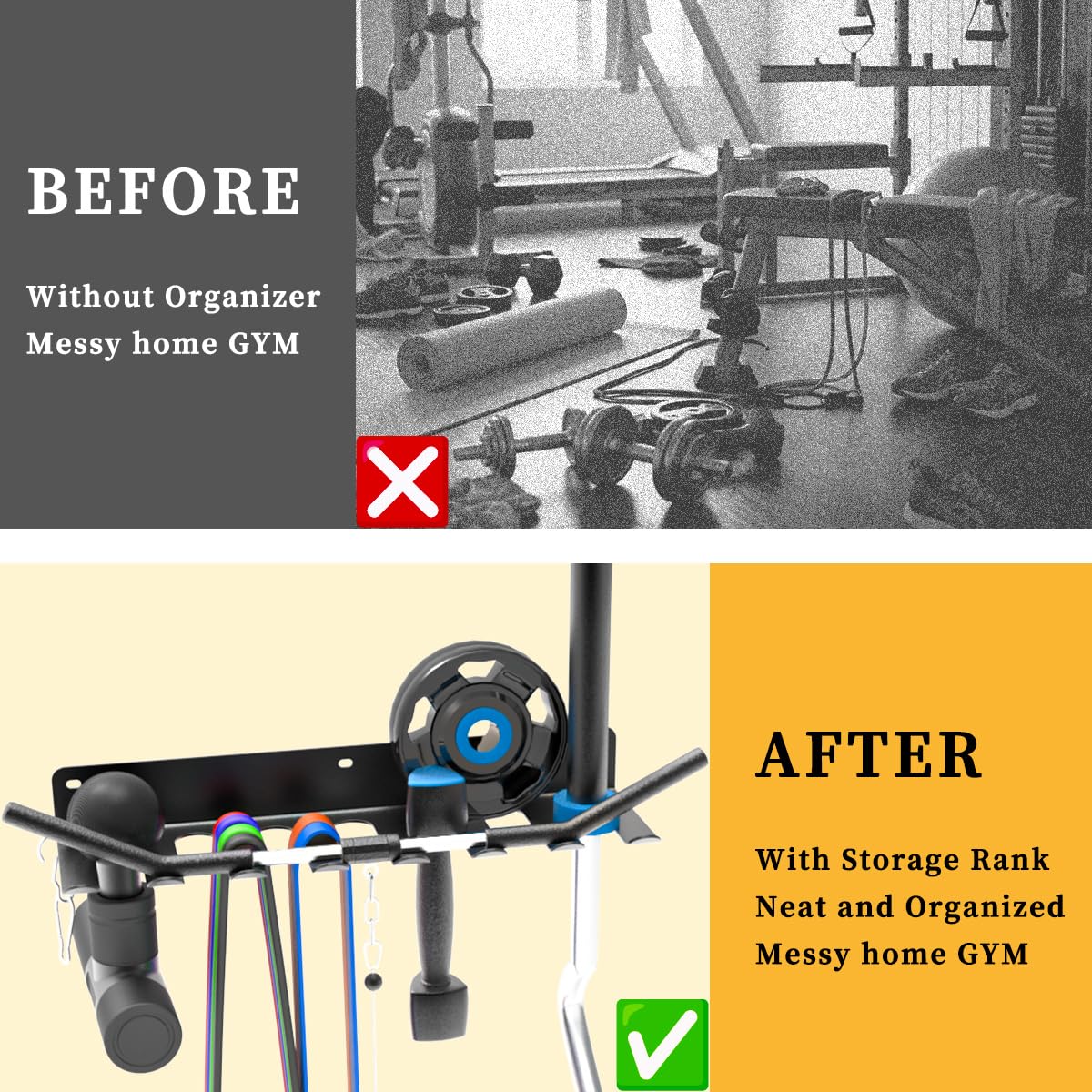 yuyiqi Multi-Purpose Gym Equipment Storage Rack, Wall-Mounted Heavy Dudy Home Gym Accessory Storage Rank for Resistance Bands, Barbells, Lifting Belts, 8 Prongs