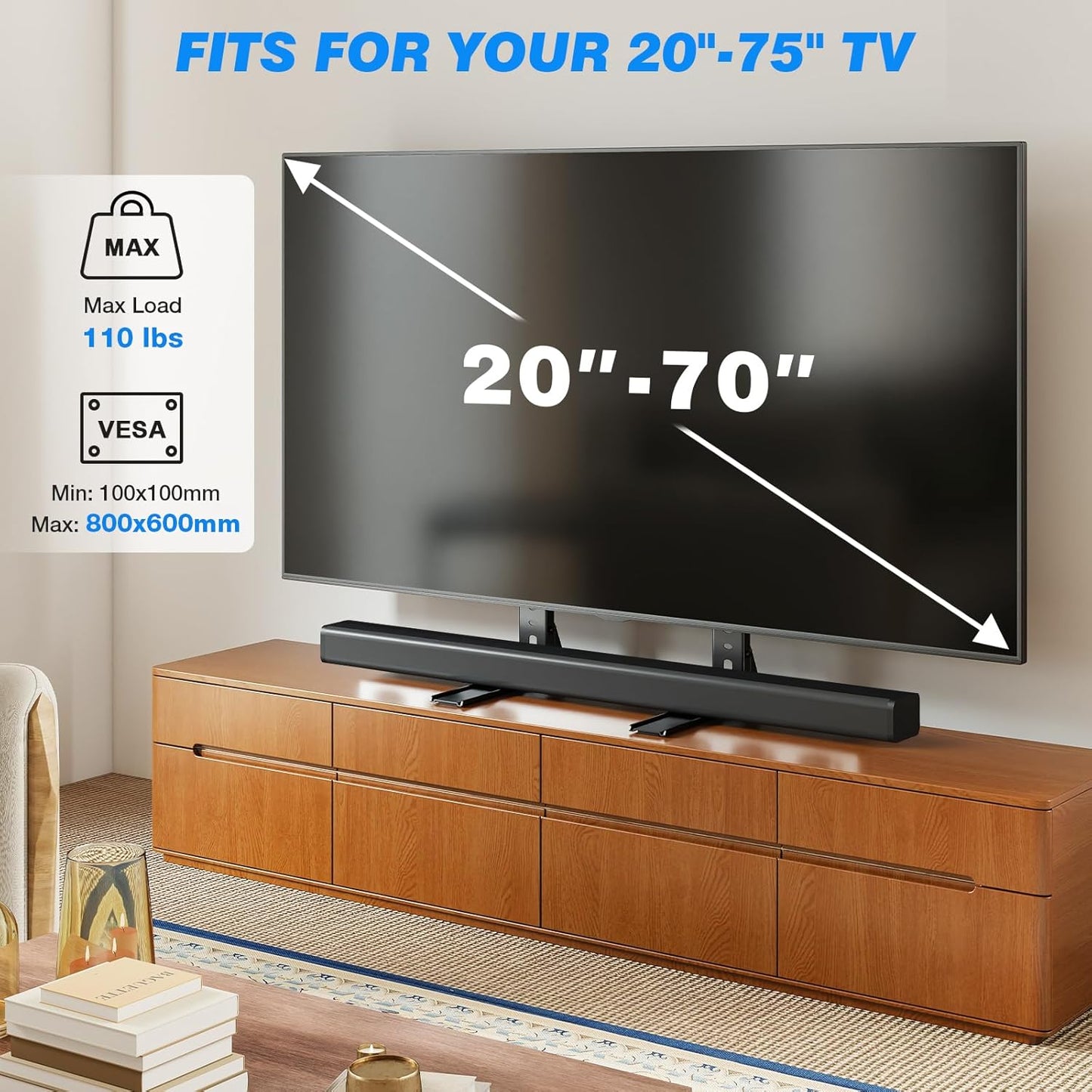 Rfiver 20-70 inch 110 lbs, 800x600mm, Universal TV Stand for Flat Curved TVs, Height Adjustable Table Top TV Stand, TV