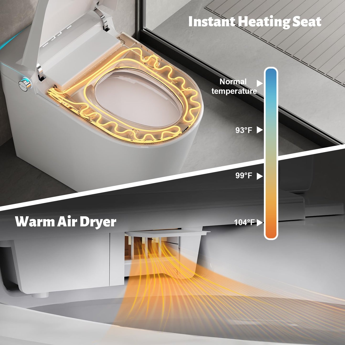 Smart Toilet with Bidet Built in, Bidet Toilet with Heated Seat and Night Light, One Piece Toilet for Bathroom, UV-C light, Foam Shield, Dual Flush - Manual Lid/Seat