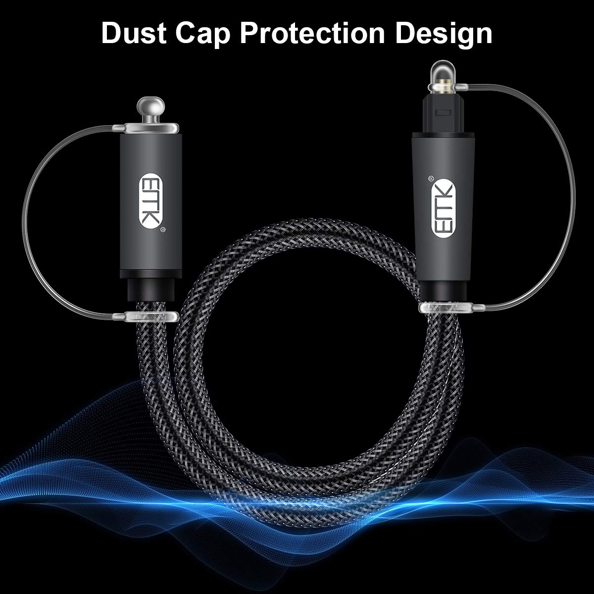 24K 3.3ft EMK Optical Extension Cable Male to Female Coupler Cord Nylon Braided Jacket Gold-Plated Fiber Digital
