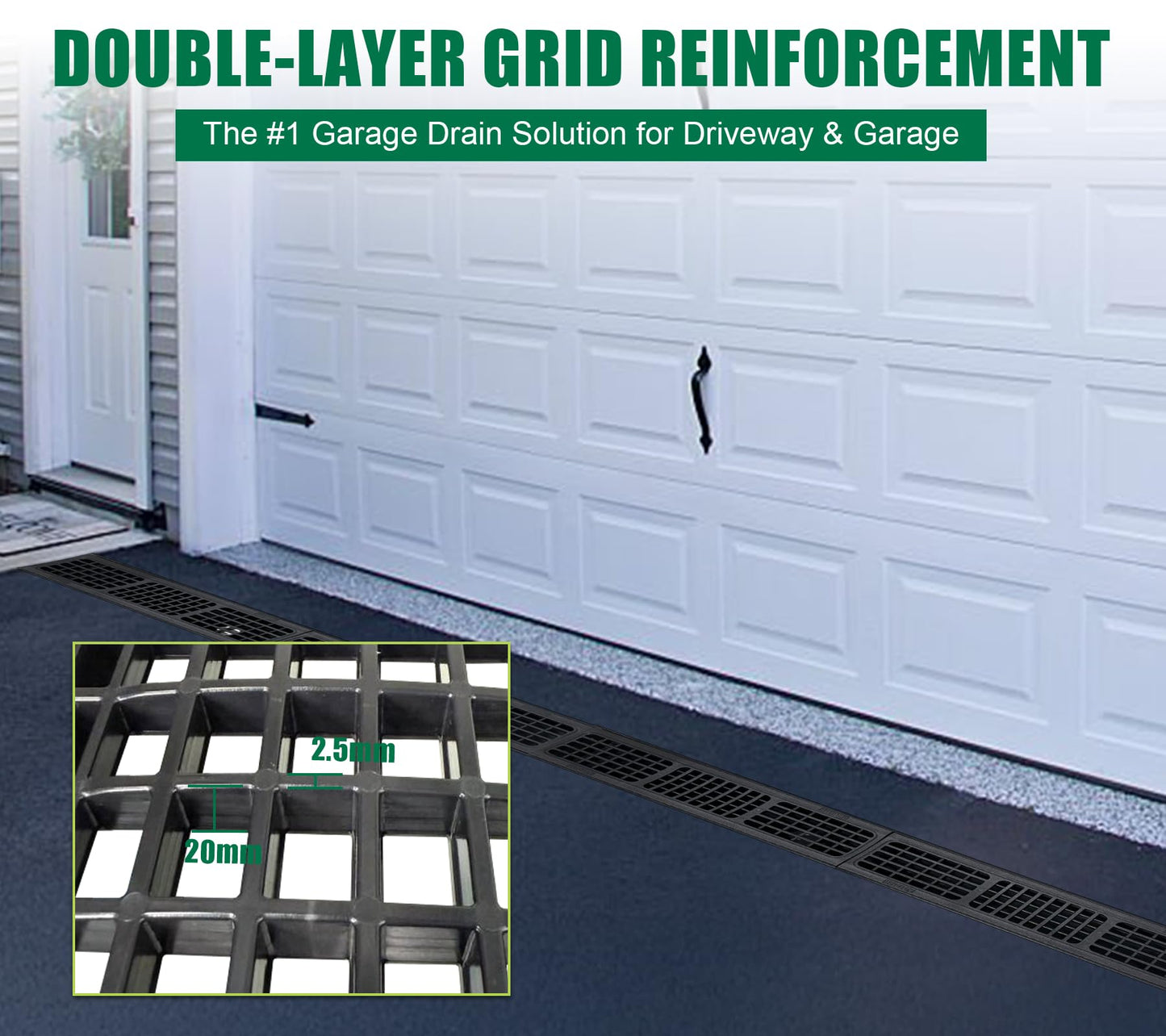 Natotela Driveway Channel Drain with HDPE Grate-39.4x6.1x5.5in Deep Profile Trench Drain System for Garage,6 Pack Total Length 236.22in,Heavy Duty Trench Drain for Parking Lot,Concrete