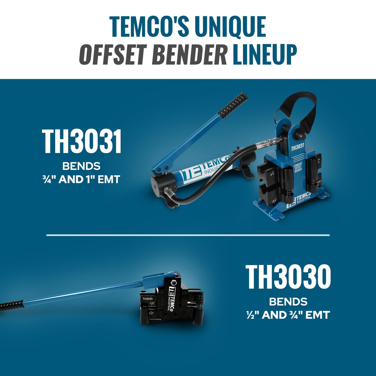 TEMCo TH3031 Dual Size Hydraulic Conduit Offset Bender Both 1" & 3/4" EMT