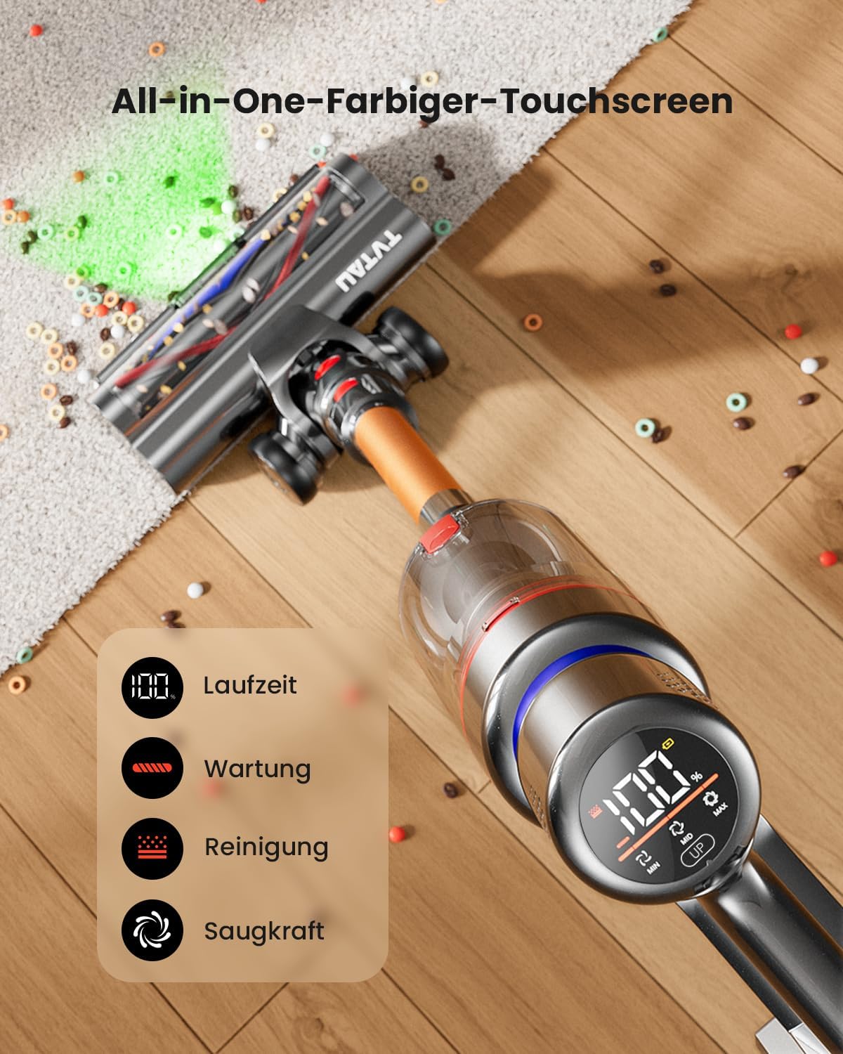 Skiennix Cordless Vacuum Cleaner - 600W Power, 70-Min Runtime, LED Display, 1.4L Dust Cup | Ideal for Pet Hair & Hardwood Floors