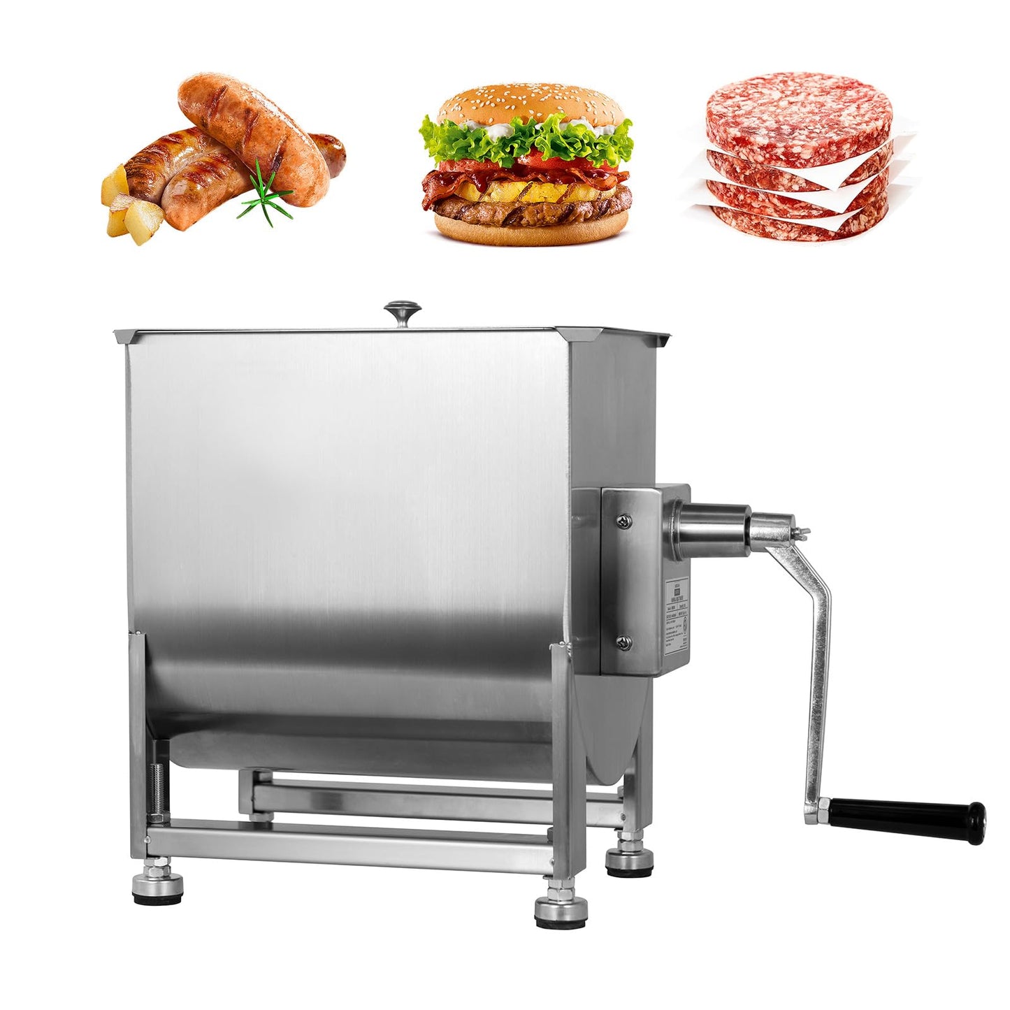 Hakka Manual Meat Mixer 30lb/15L, Fixed Tank 20L Stainless Steel Updated Commerial Food Mixer for Meat and Seasonings, Sausage, Burger, Patty