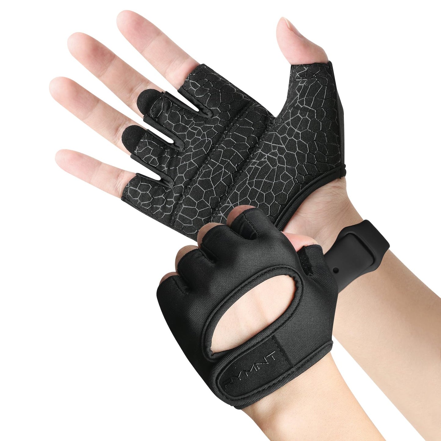 RYMNT Minimal Weight Lifting Gloves,Short Micro Workout Gloves Grip Pads with Full Palm Protection & Extra Grip for Men Women Weightlifting,Gym,Exercise Training.BK-Small